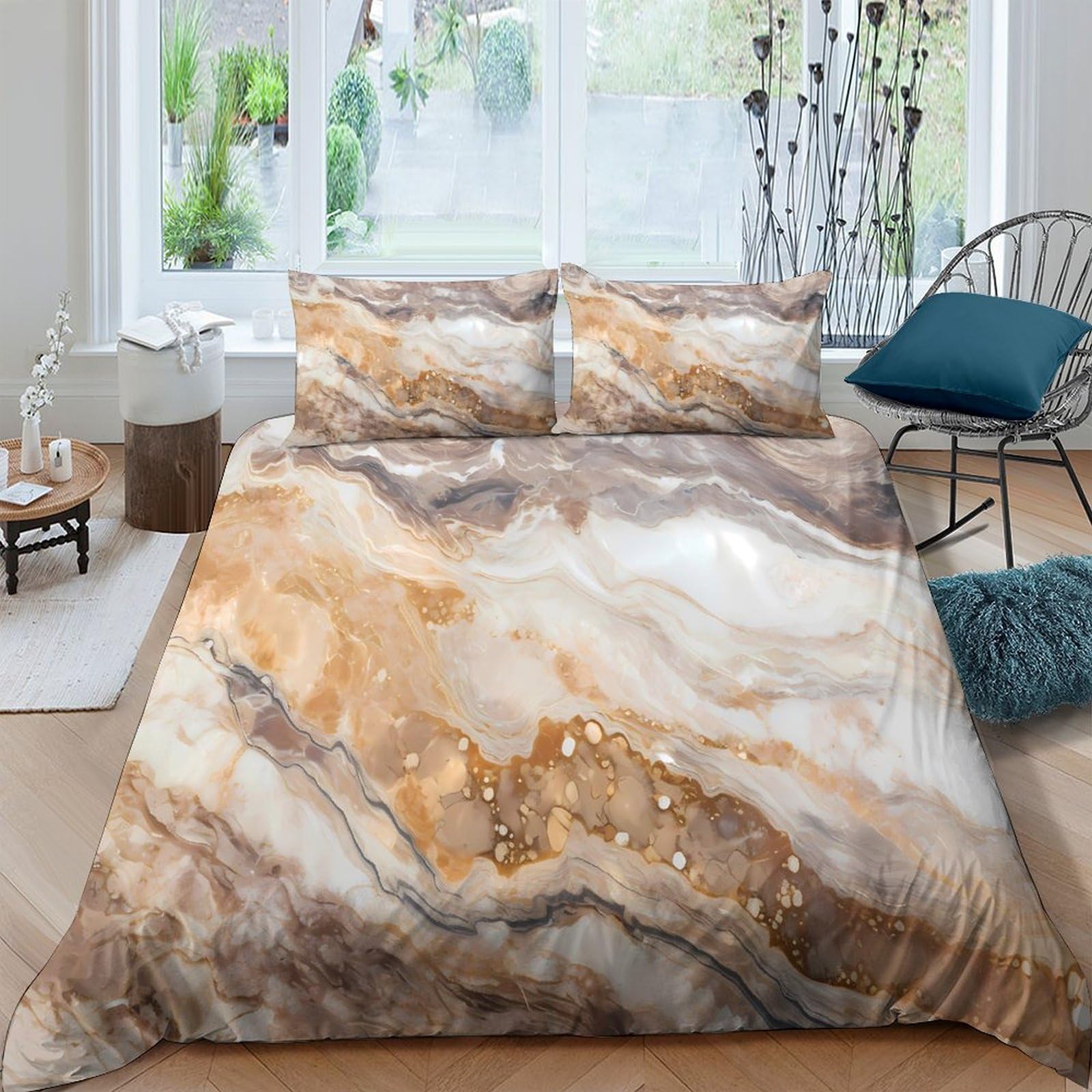 GPLZQXKJNH 3D Printed Marble Texture Duvet Cover Microfiber Soft Breathable Agate Pattern Bedding Set with 2 Pillowcases for Bedroom Decor Single（135x200cm）