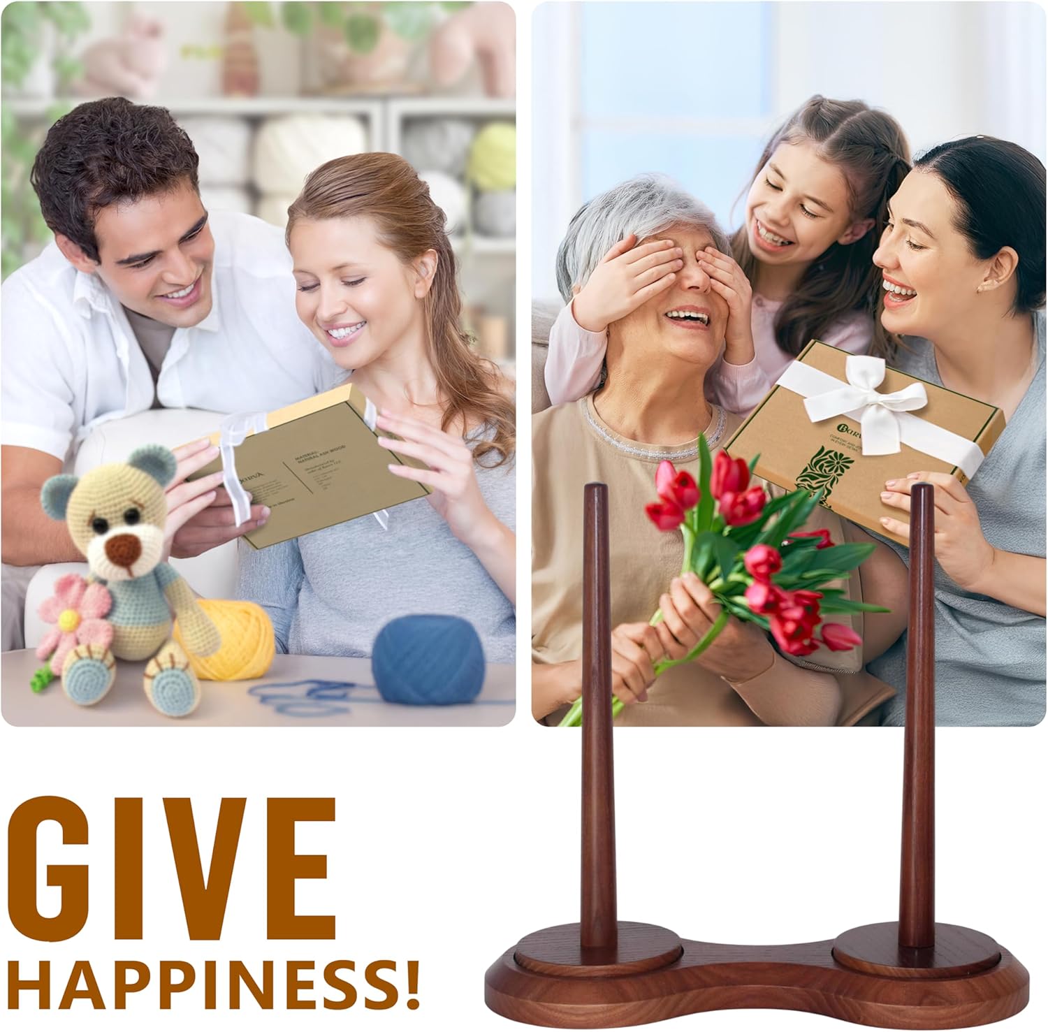 BarvA Double Yarn Ball Holder One Lb Cupcake Spindle Sewing Thread Big Base Fiber Crocheting Tool Kit Wool Skein Cord Organizer Tape Rope Storage Lazy Susan Stand Knitting Embroidery Accessory Gift