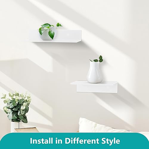 Miniatura 5 de Z metnal Estantes de pared blancos, estante flotante pequeño de esquina para baño, exhibición de decoración de metal delgado, estantes largos