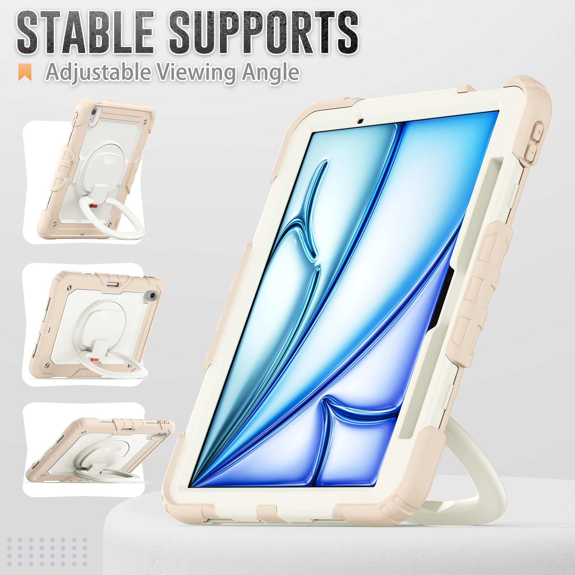 Kompatybilne z iPad Air 11 cali (M3) 2025 etui uchwytem na ołówek i ochraniaczem ekranu, pełne ochronne obrotowym silikonowym(Rose Gold)