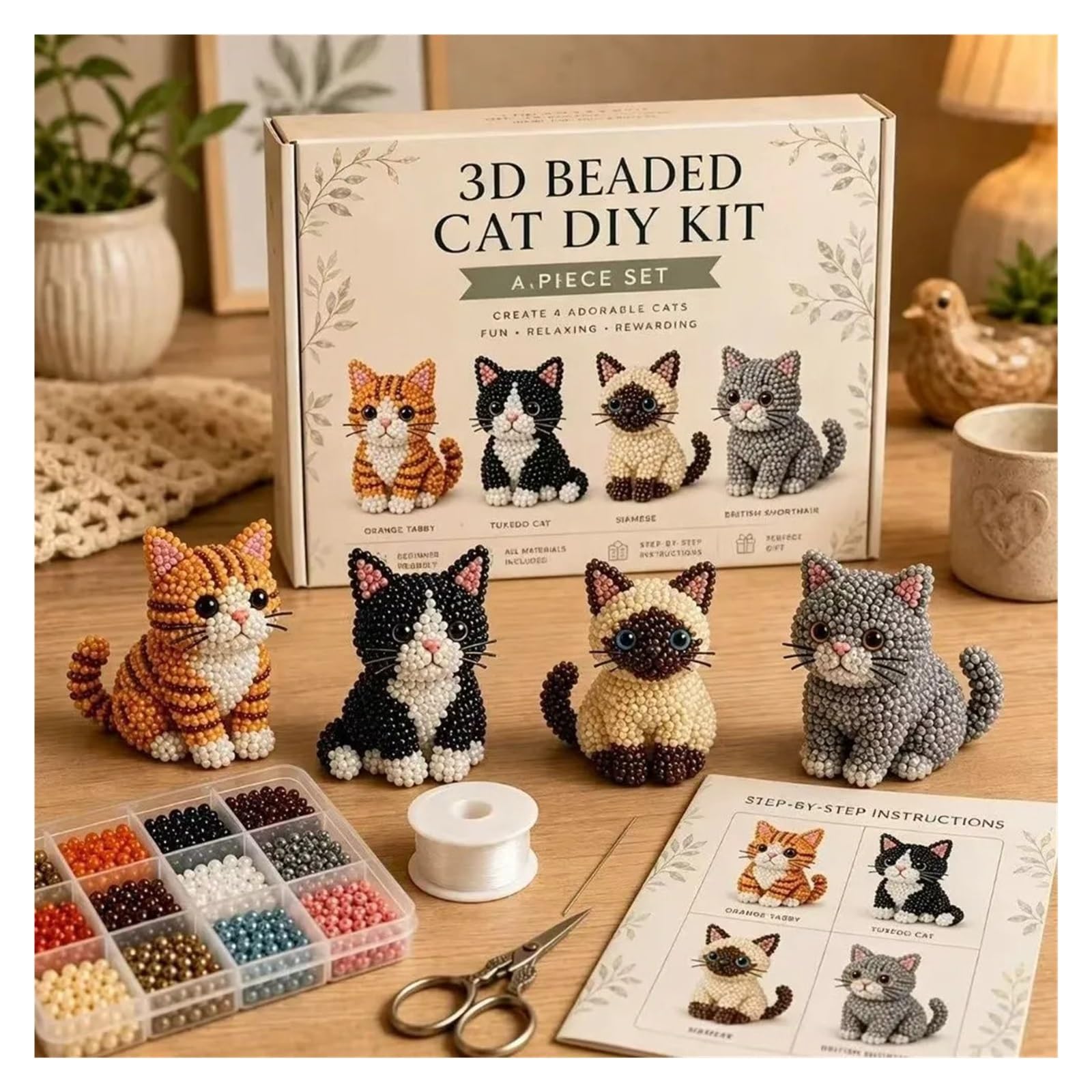 Rynzo DIY Beading Kits Handmade DIY Animal Bead Embroidery Kit(Style-A)