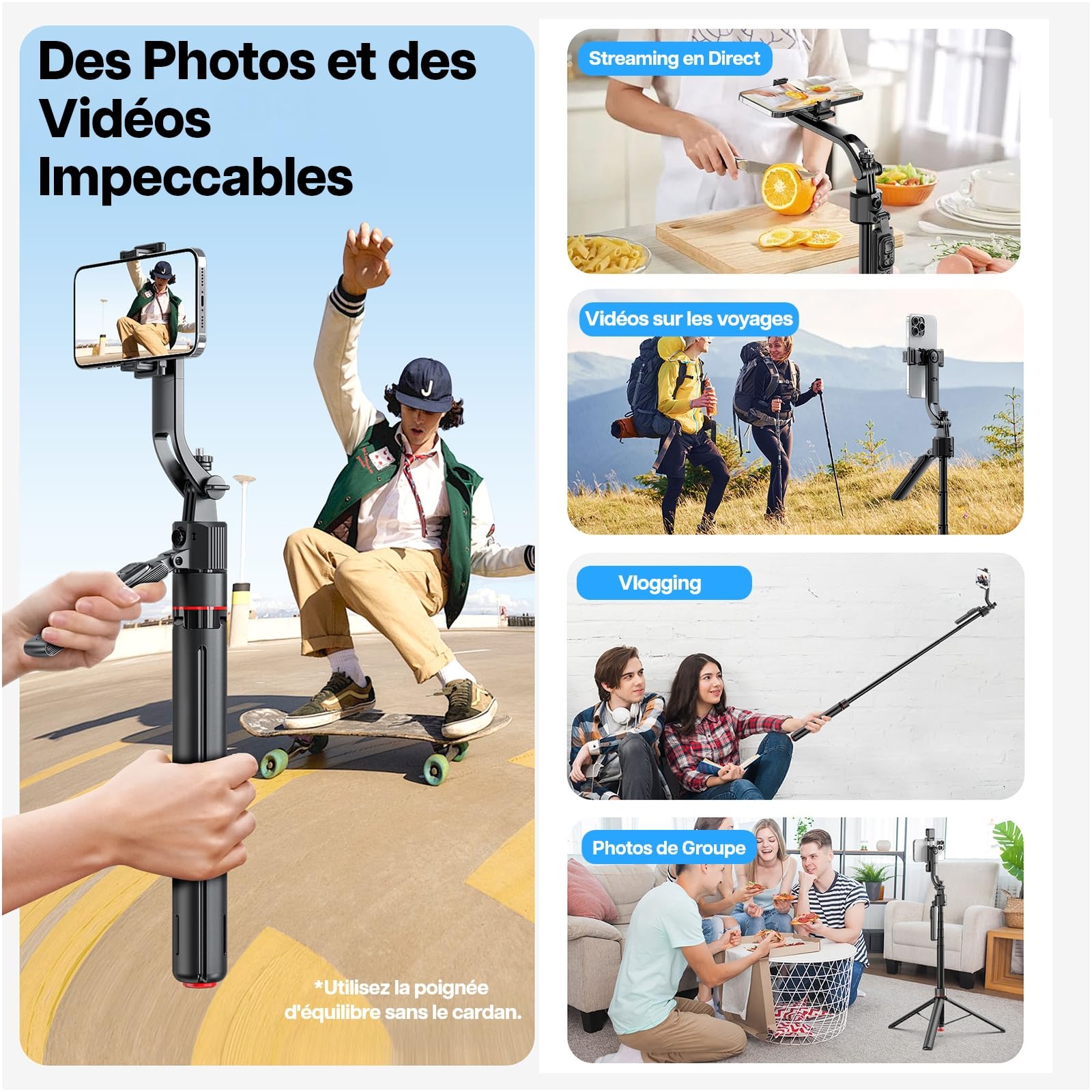 Trépied Selfie Stick avec Suivi du Visage 360° AI par MMOBIEL - Contrôle Gestuel, Télécommande Snap-Out, Bluetooth 5.4, Perche Extensible 1,76m, Trépied Auto-Ouverture pour iPhone, Android, GoPro