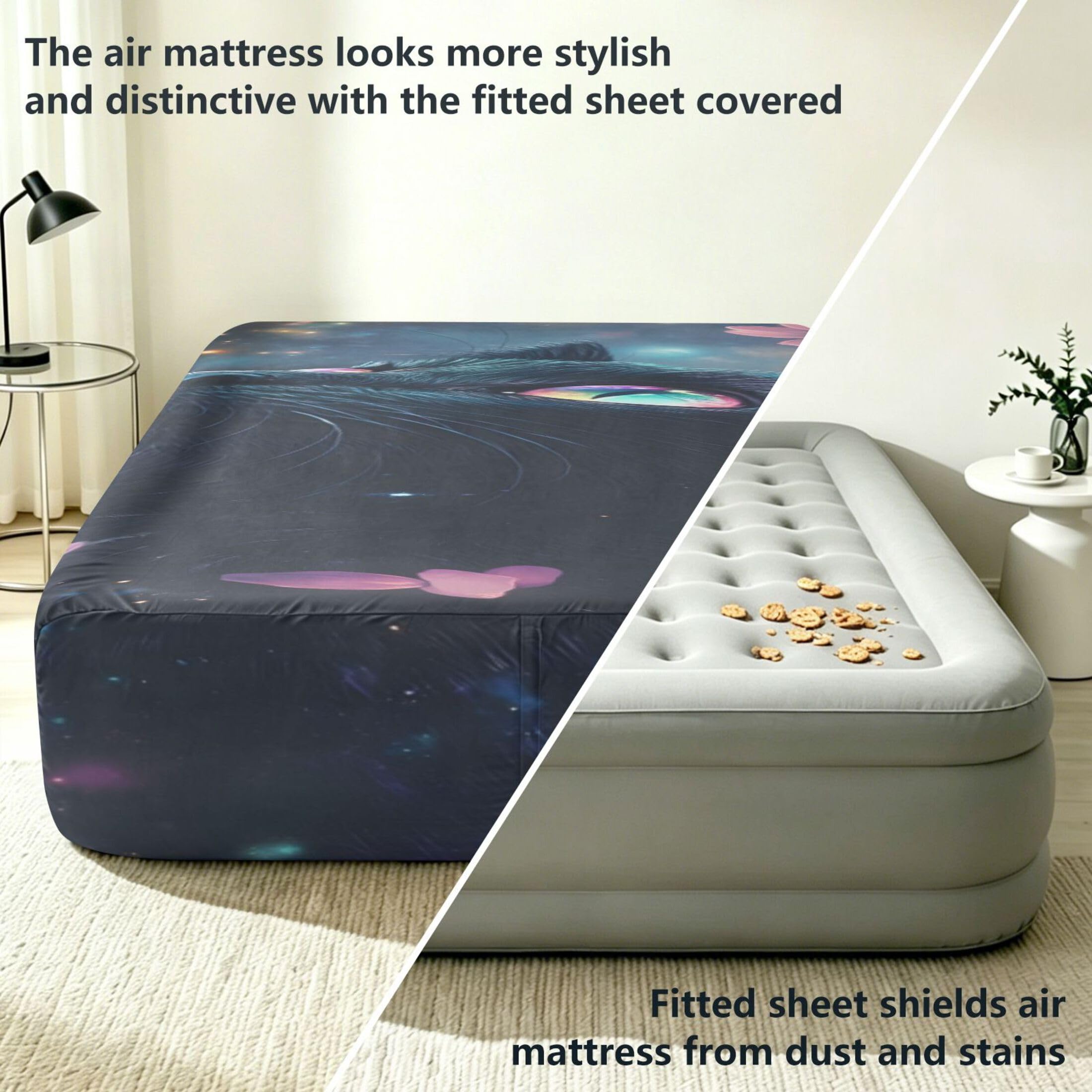 Galaxy Cat - Sábana bajera ajustable individual para colchón de aire, bolsillo extra profundo de 24 pulgadas, funda suave y transpirable con apertura de válvula de cremallera para cama de