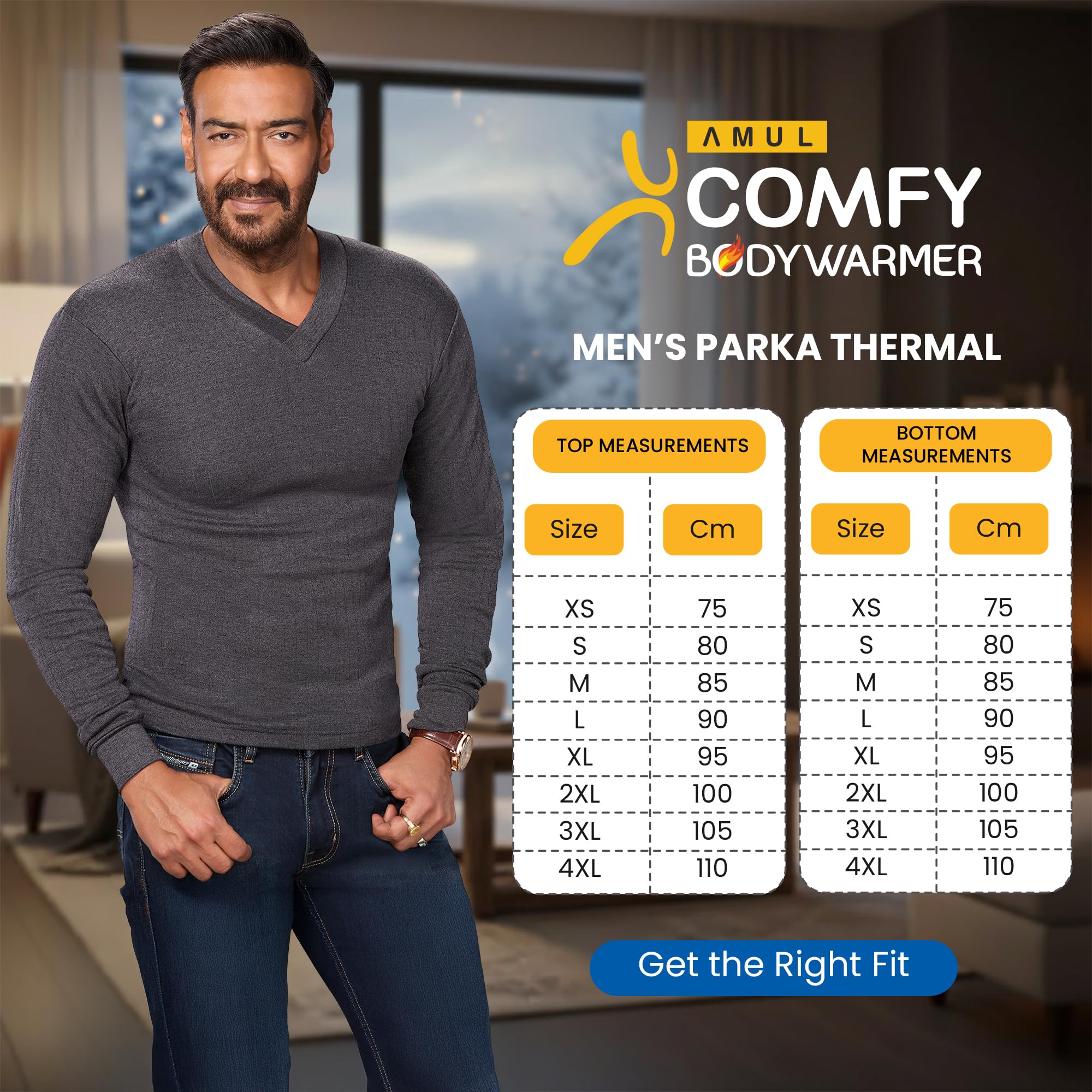 Amul Comfy Men's Parka Round Neck Full Sleeve Top|Super Combed Cotton Rich Regular Fit Body Warmer Thermal Top | Soft, Breathable & Naturally Insulated Winter Thermal Undershirt Top Black - Image 6 thumbnail