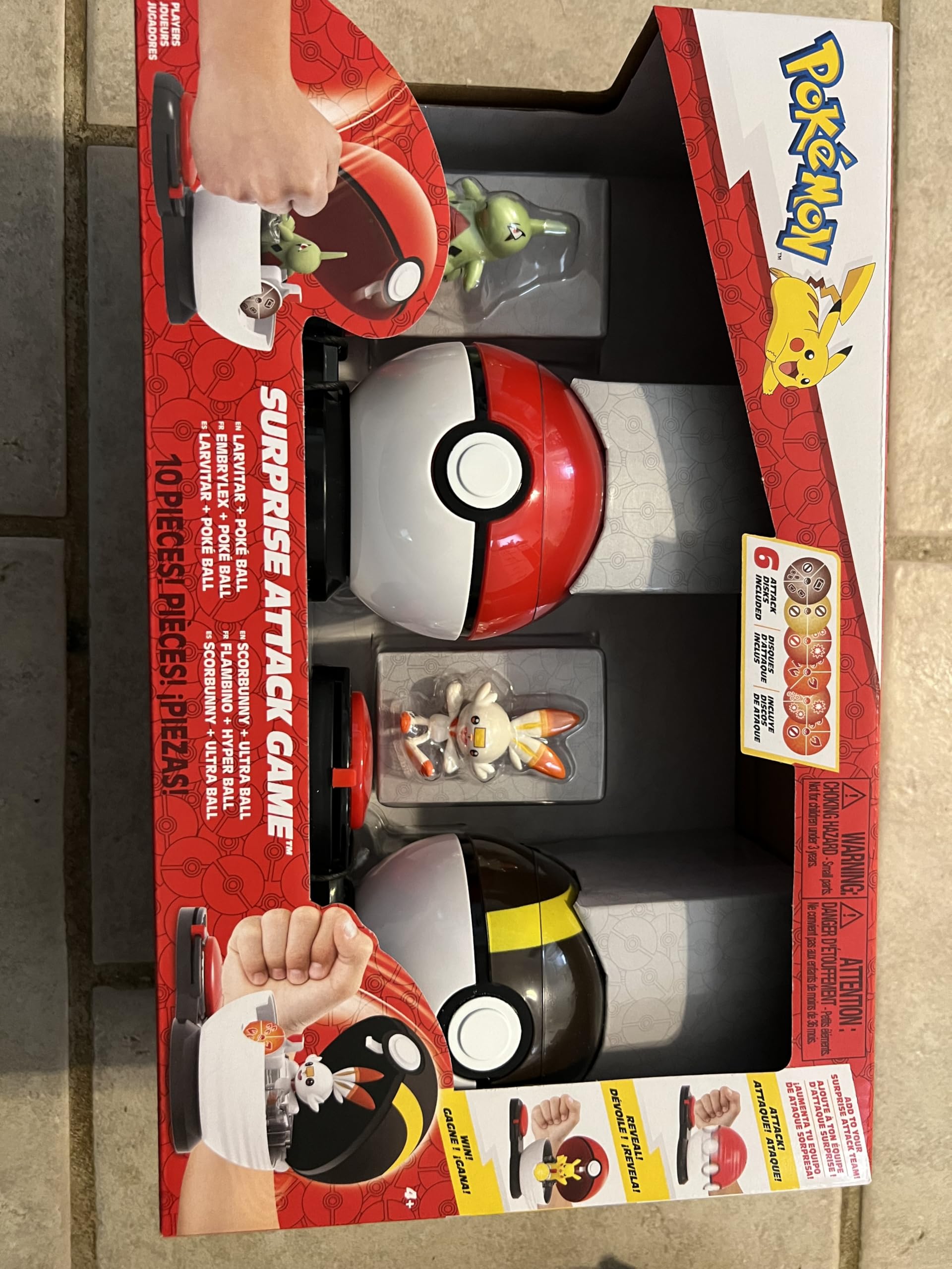 Pokemon Surprise Attack Game - 2-Inch Larvitar and Scorbunny with Poké Ball and Ultra Ball plus 6 Attack Discs