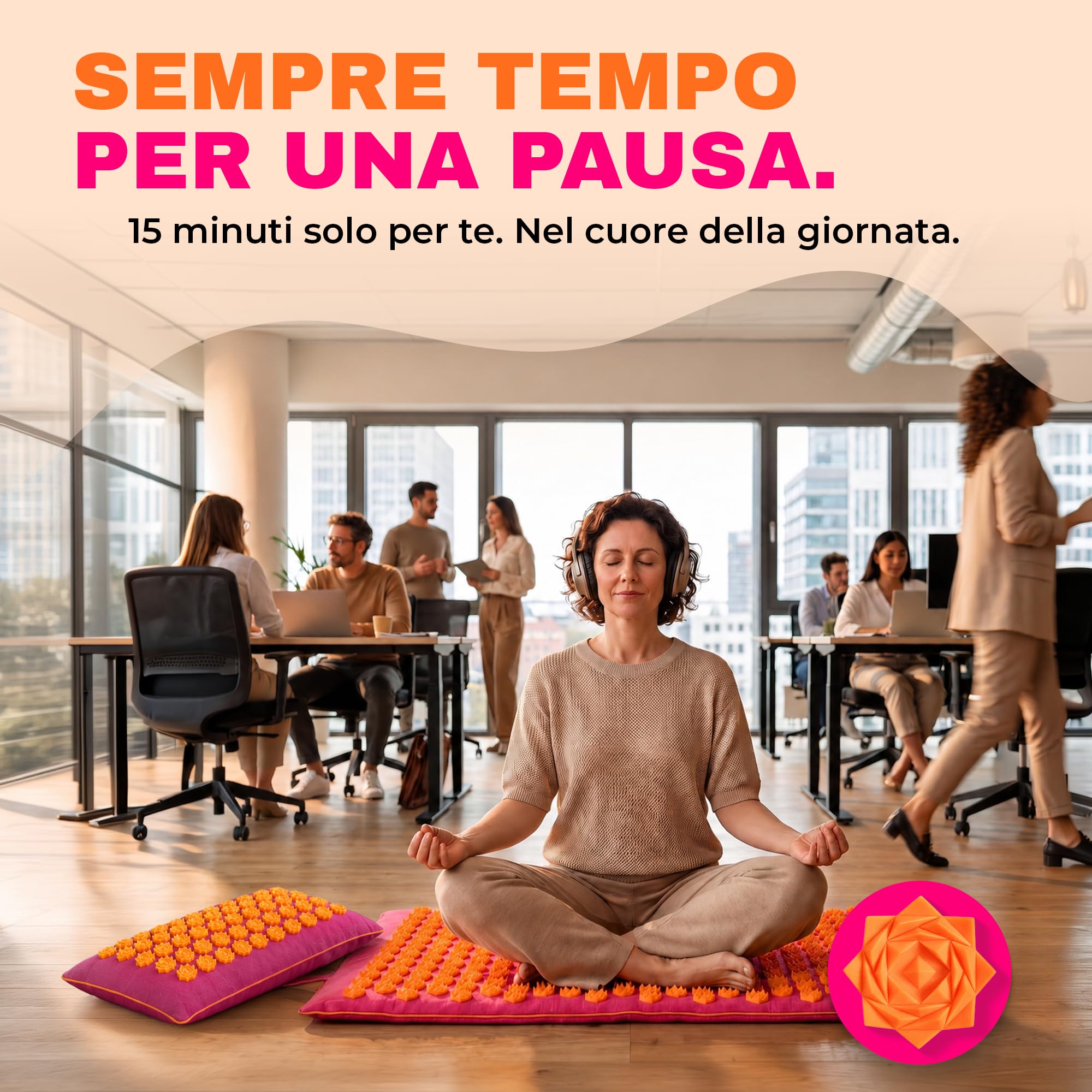 Glanzstück Berlin® Health Collection: Set di tappetini per agopressione XL Original Color in lino, aiuto in caso di tensioni, mal di schiena, tappetino massaggiante con cuscino (funzione termica) e