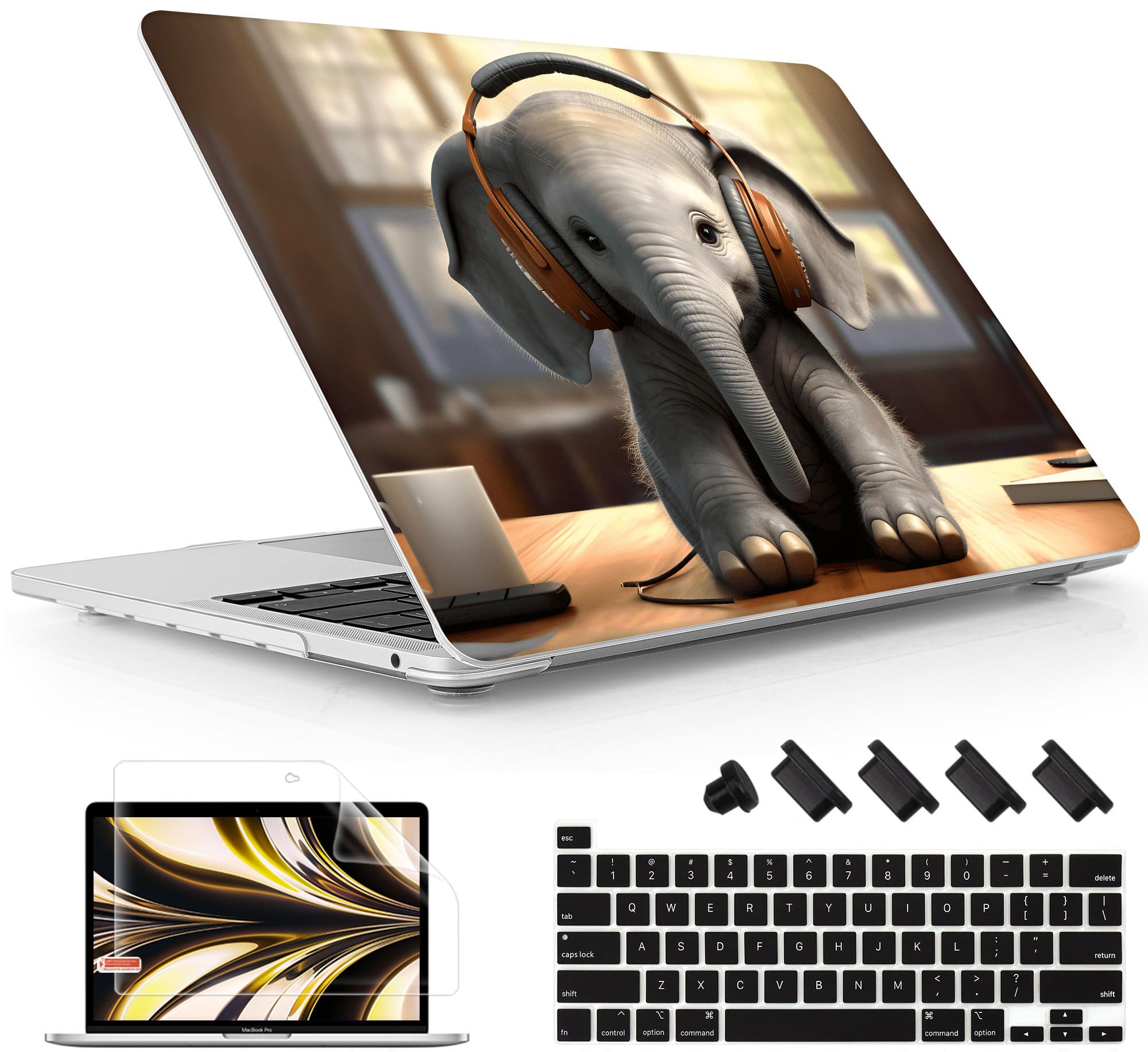 May Chen Compatible with MacBook Pro 13 inch 2020 2021 2022 Release M2 A2338 M1 A2251 A2289, Surface Plastic Hard Shell Cover Case with Keyboard cvoer and Screen Protector, P329 Cute Baby elephent