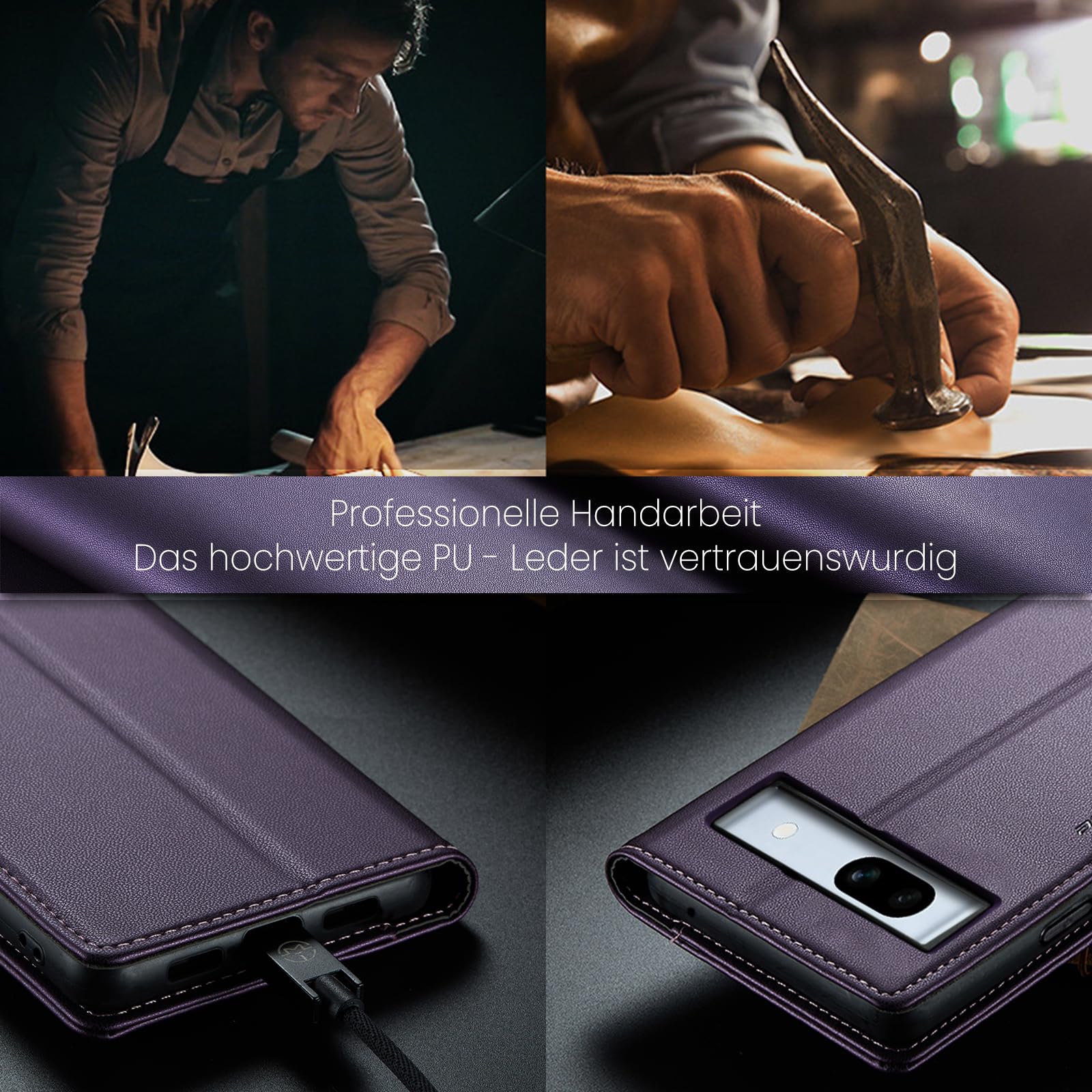 Cover per Google Pixel 7, Custodia Flip Pelle Leather