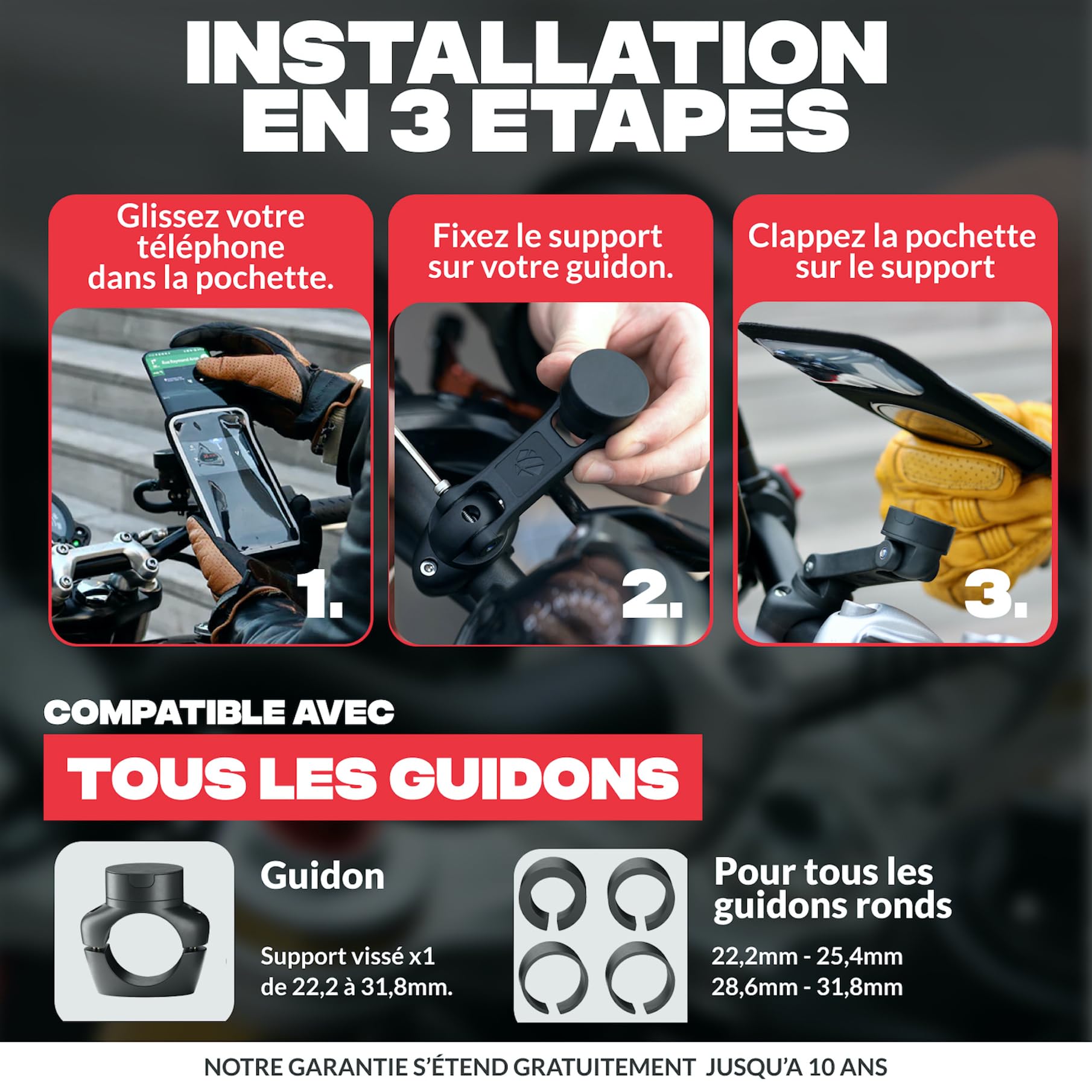 Shapeheart Support Téléphone Magnétique Moto - Fixation Vissée Guidon de 22 à 32 mm - Pochette Étanche XL Tactile - Bras Articulé Orientable 360 - Anti-Vibrations - Housse Imperméable Amovible