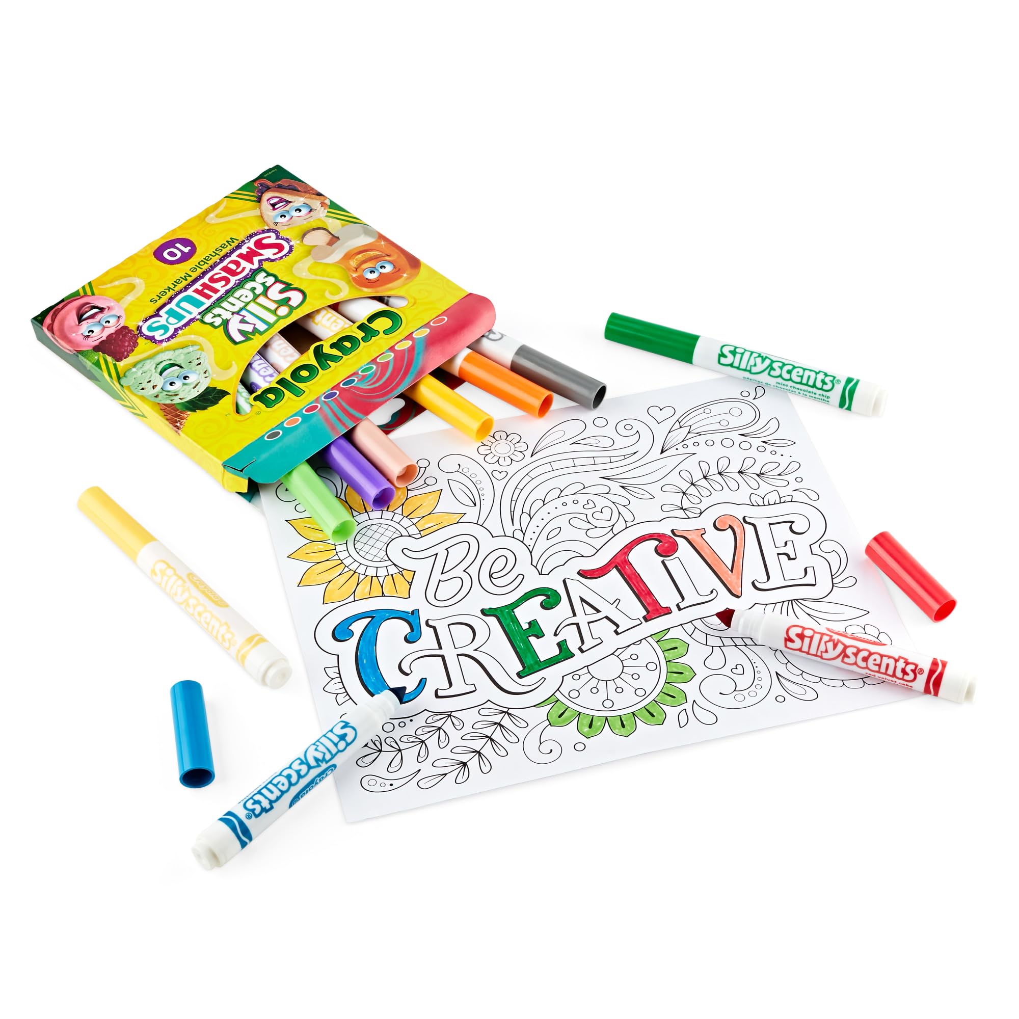 Crayola Silly Scents wąskie zapachowe zmywalne markery, szeroki punkt, różne kolory, opakowanie 10 markerów, miętowy, czerwony