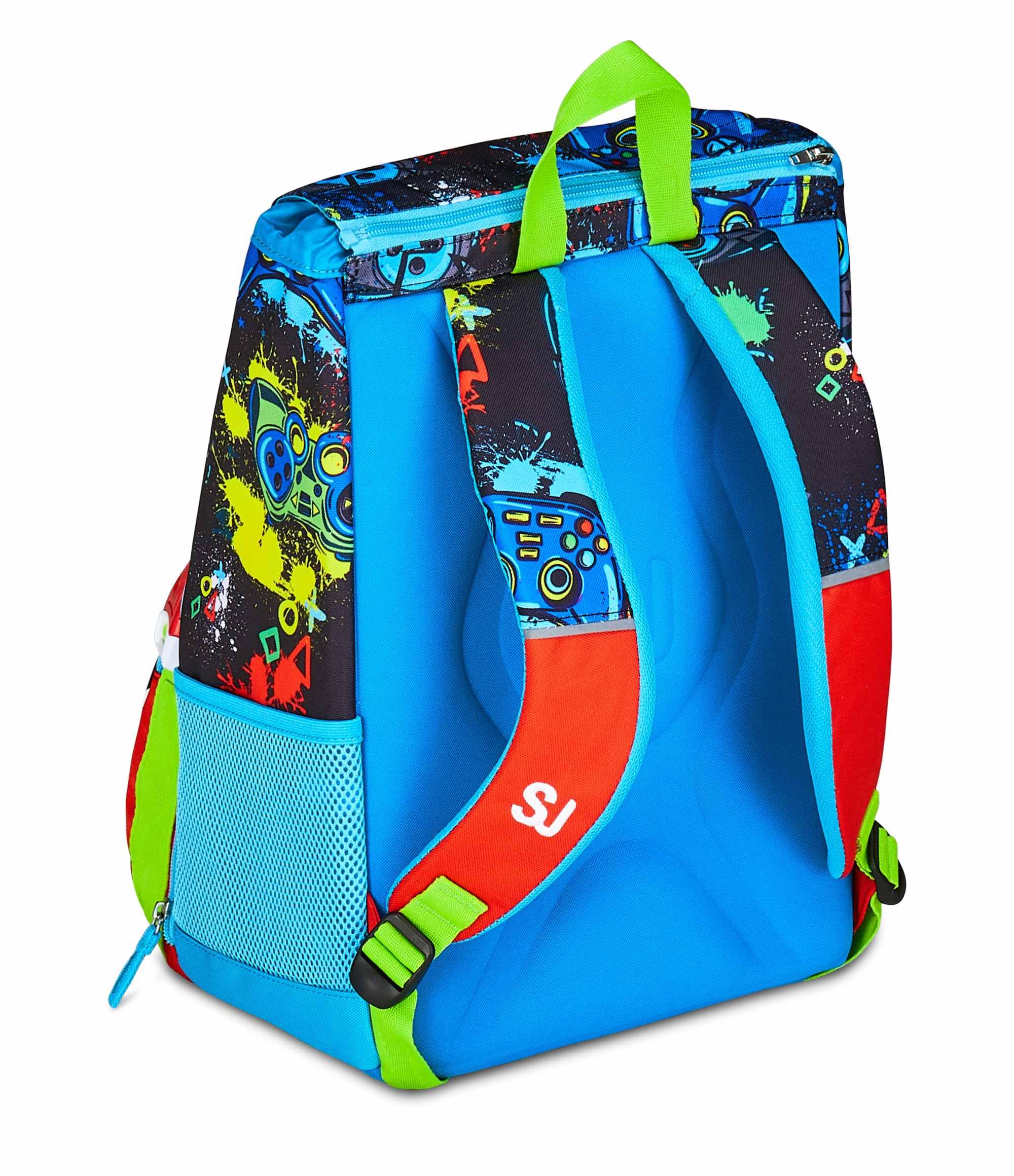 SJ GANG STYLE JAM GANG Zaino Scuola Estensibile Big, Blu, Zaino con Divisorio Interno, Tasca Superiore con LED Joystick, Tasca per Borraccia, 24 L, Zaino Scuola Elementare, Zaino Bambino