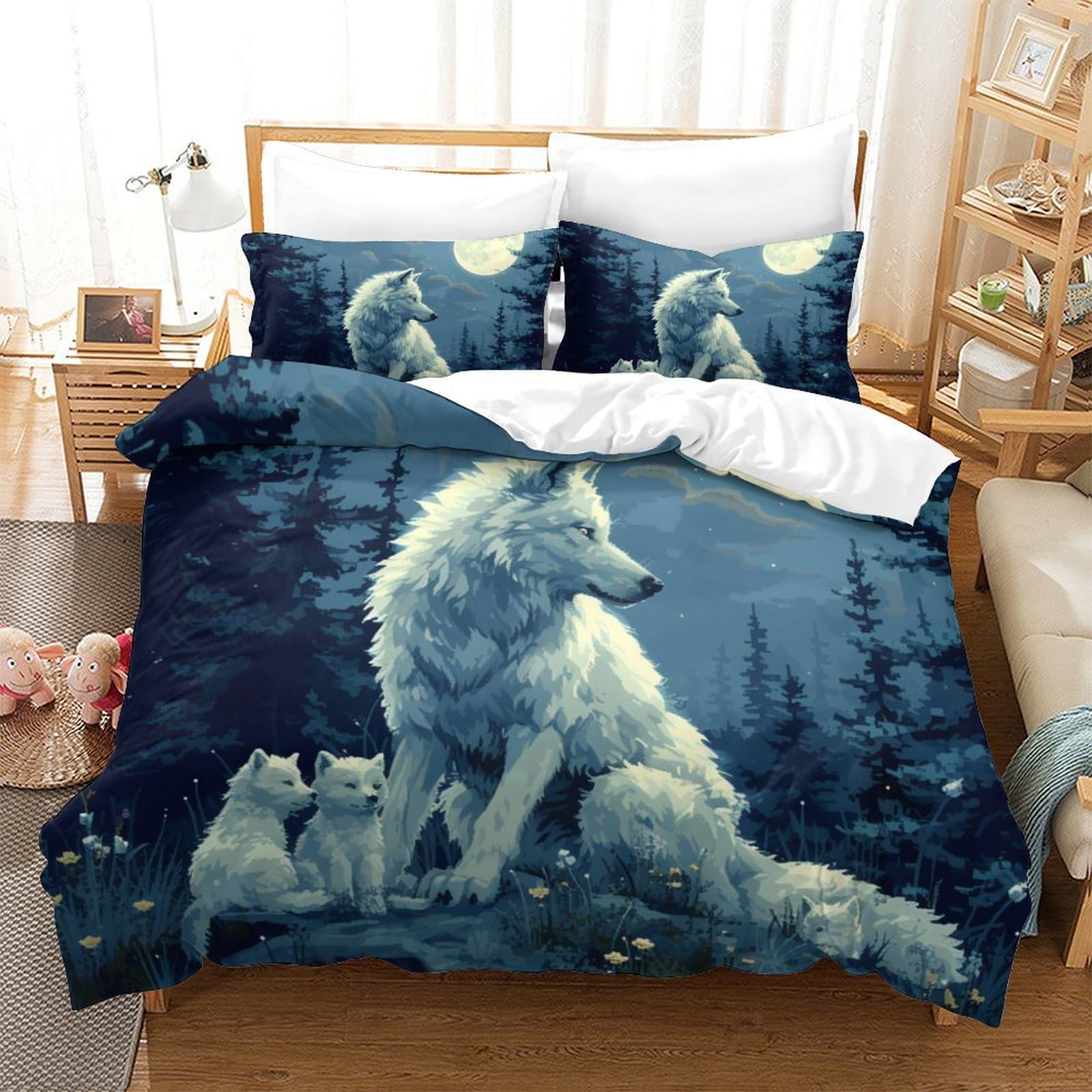 Housse de couette loup 3D ensemble de literie 3 pièces drap de lit microfibre 260x220cm