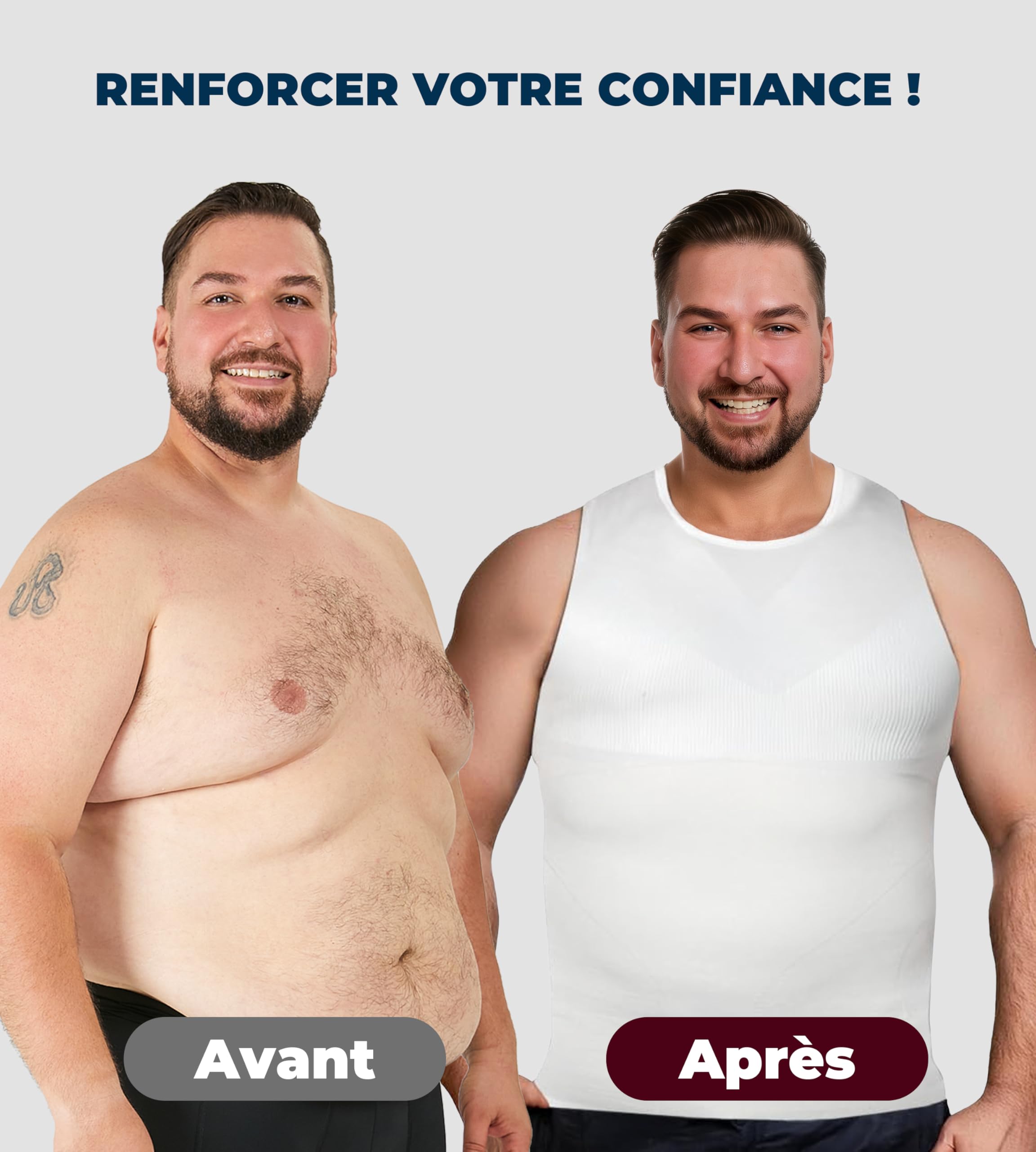 Maillot de compression pour homme - Débardeur amincissant sans couture pour gynécomastie - Contrôle du ventre