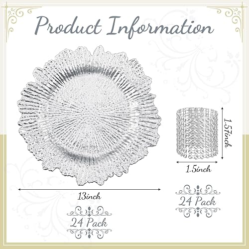 Miniatura 2 de 72 platos de carga a granel, 24 cargadores de platos de arrecife floral de 13 pulgadas con 24 servilleteros y 24 servilletas de tela, cargadores de