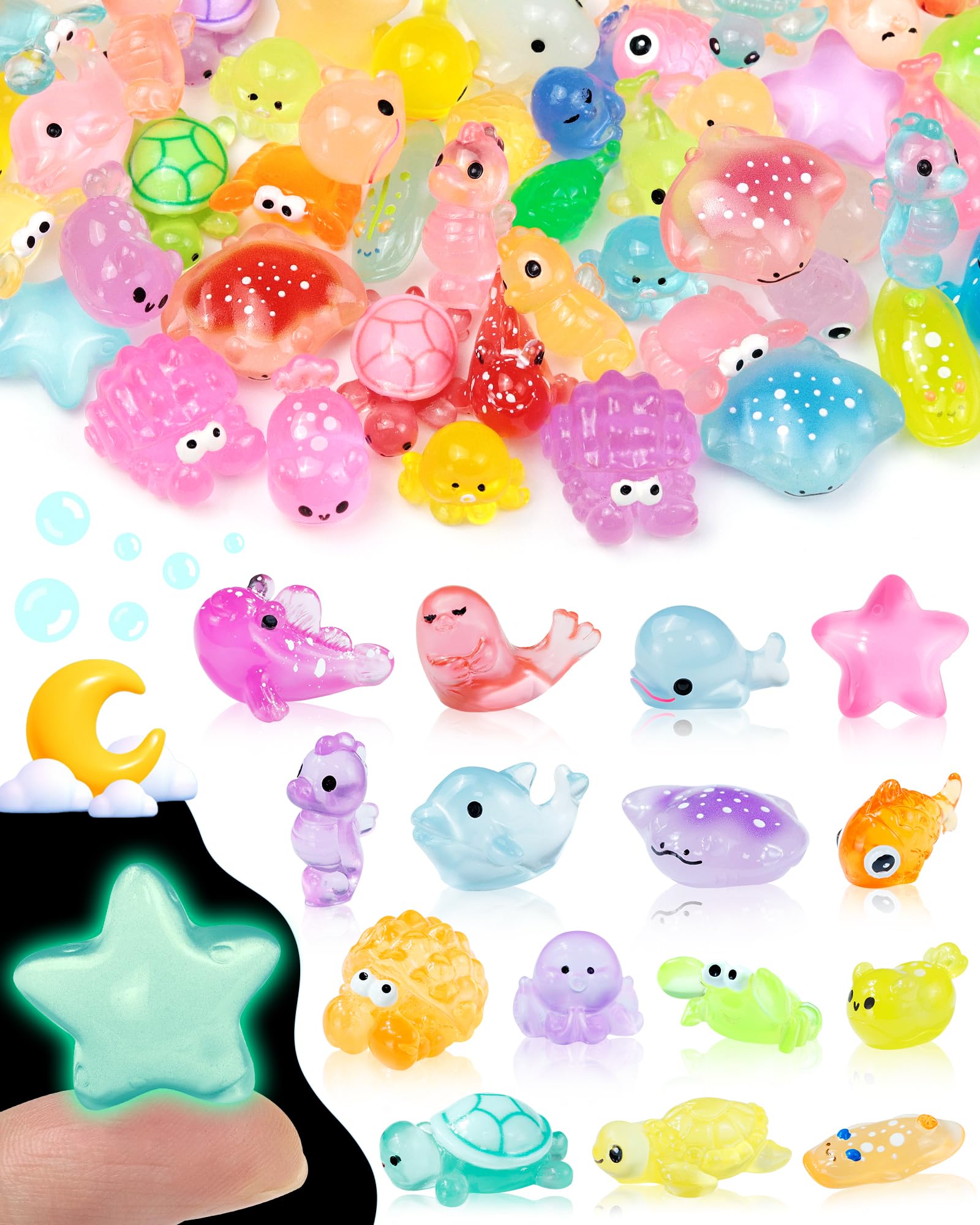 Mini animaux aquatiques lumineux en résine : lot de 102 figurines phosphorescentes