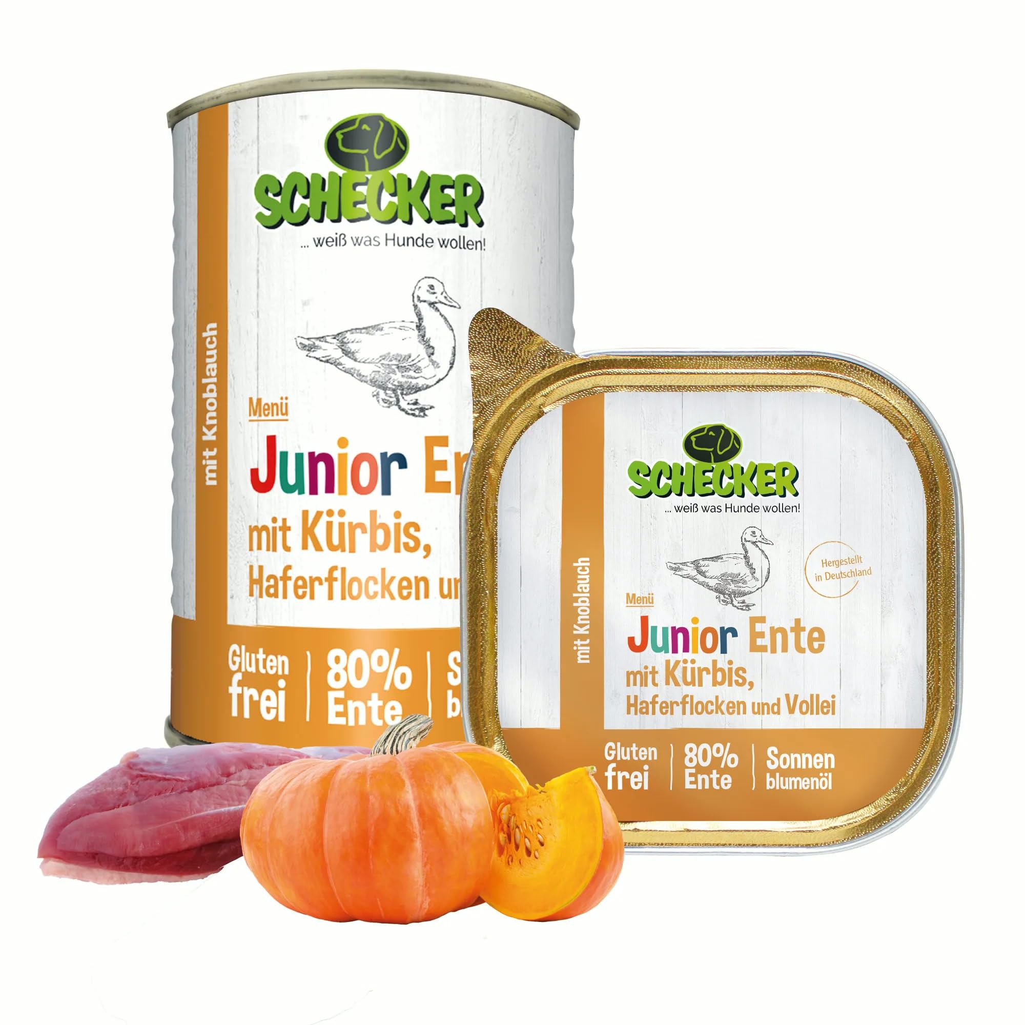 Nassfutter Hundemenü Junior Ente mit Kürbis, Haferflocken, 24 x 200g
