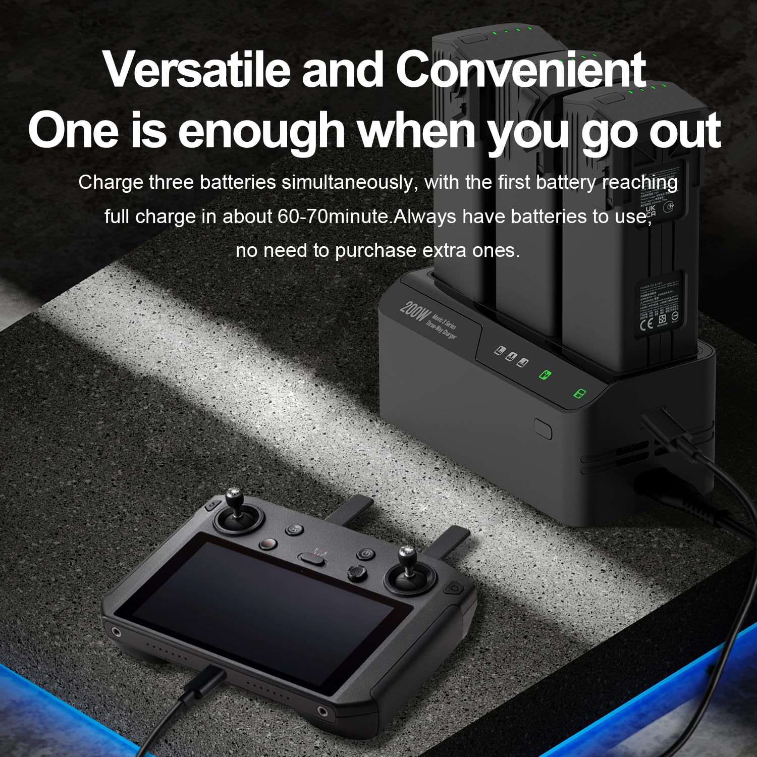 LKTOP 200 W Mavic 3 Pro ładowarka do akumulatora (3,5 x super szybka) - hub ładowania do Mavic 3 seria: Pro, Classic, Cine, Enterprise, dron termiczny i kontroler - Car Charger (ładuje 3 akumulatory w