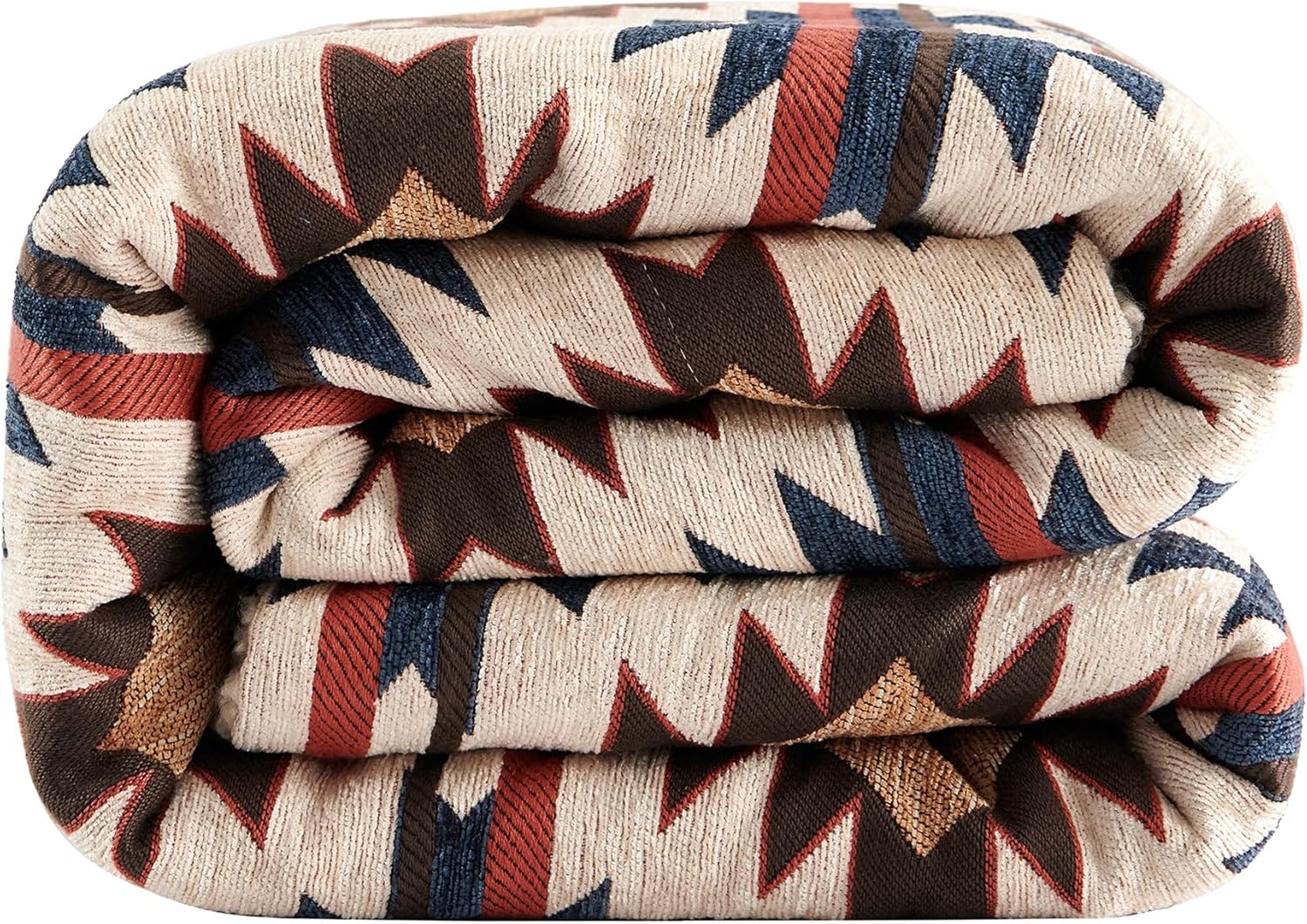 Paseo Road Tasha Polizzi Mariella Western Throw Blanket, 50x60 inch, Chenille Teddy-Backed Throw, Soft Boucle Reverse Side, Red Blue Aztec Geometric Print, Cozy Southwestern Blanket for Bed, Sofa