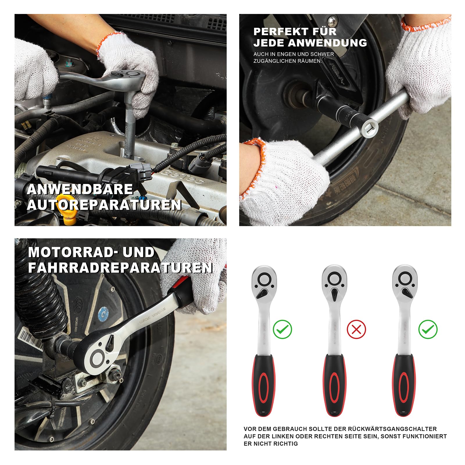 TEENO Steckschlüsselsatz 108 teilig, Knarrenkasten Ratschenkasten für Auto mit 1/4" und 1/2" Umschaltknarre (72 Zähne), Ratschen, Steckschlüssel, Bitsatz, Steckschlüsseleinsätze, Werkzeugkoffer