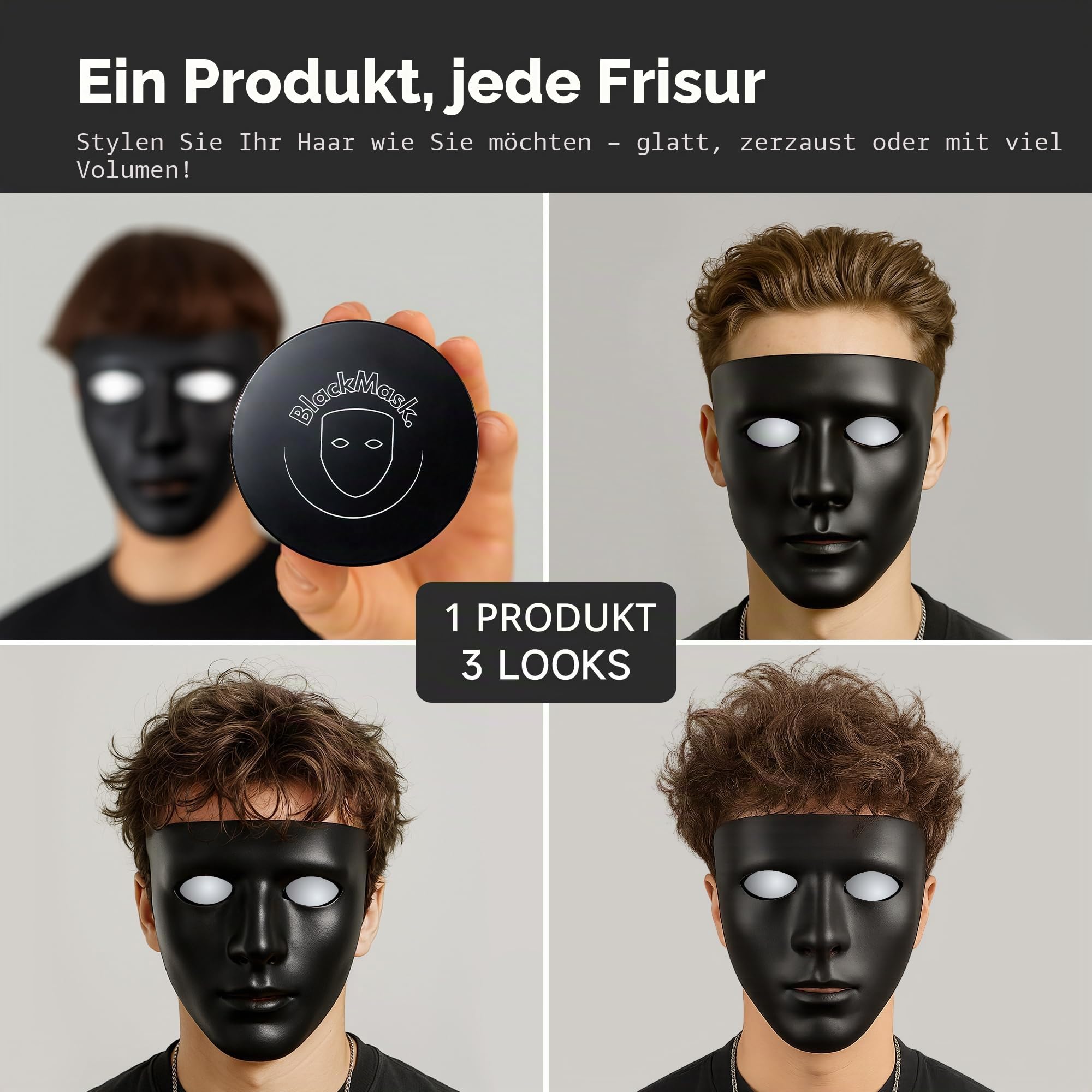 BlackMask Haar-Ton für Männer (10,5 l) Einfache Anwendung: Fügt Sofort Textur und Volumen hinzu Matt Finish Starker Halt Ton für Haarstyling
