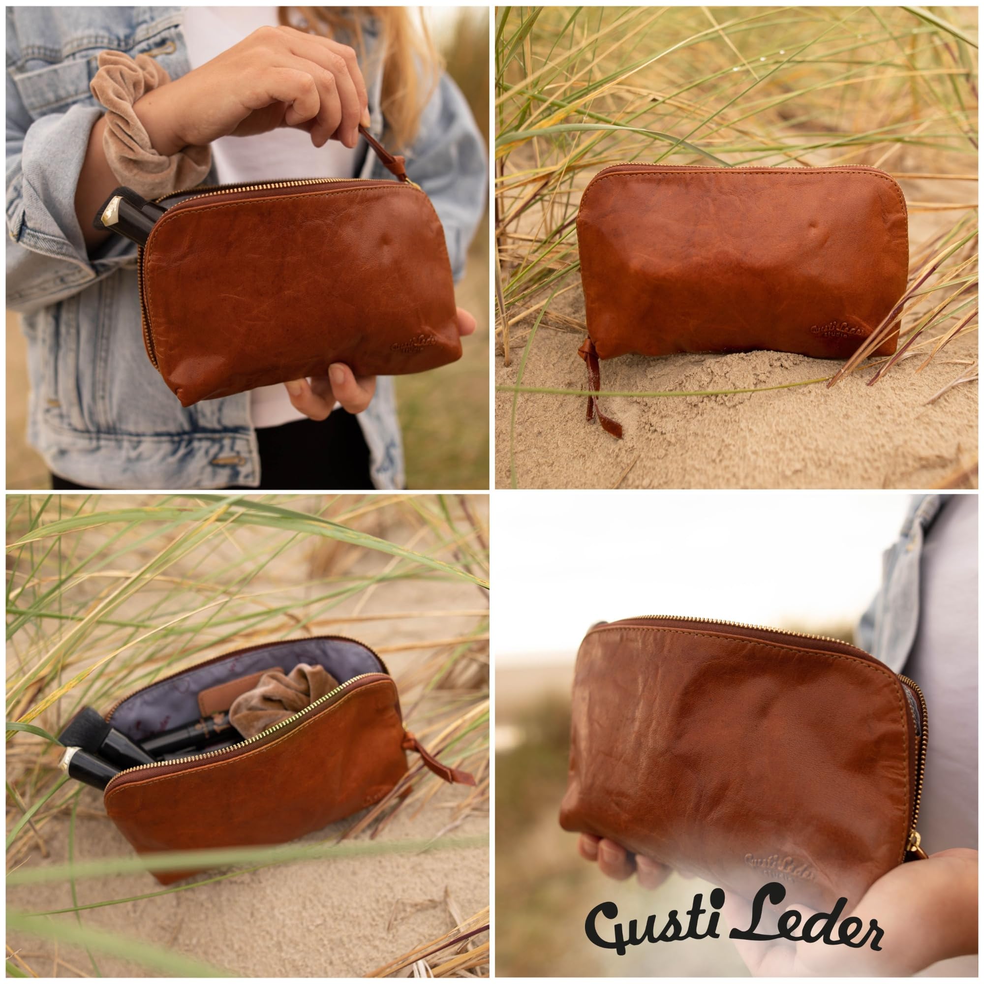 Gusti Neceser De Cuero para Mujer Eli – Neceser para Hombre De Cuero – Bolsa De Aseo Compacta De Cuero De Búfalo Beauty Case Marrón para Viajes Y Uso Diario