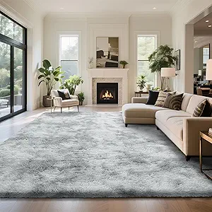 Fluffy Rug Shaggy Area Rug, Gradual Grey 10x14 Area Rugs for Bedroom, Super Soft Shaggy Rugs for Living Room Bedroom Kids Room Home Decor, Upgrade Anti-Skid Rectangular Fuzzy Rug