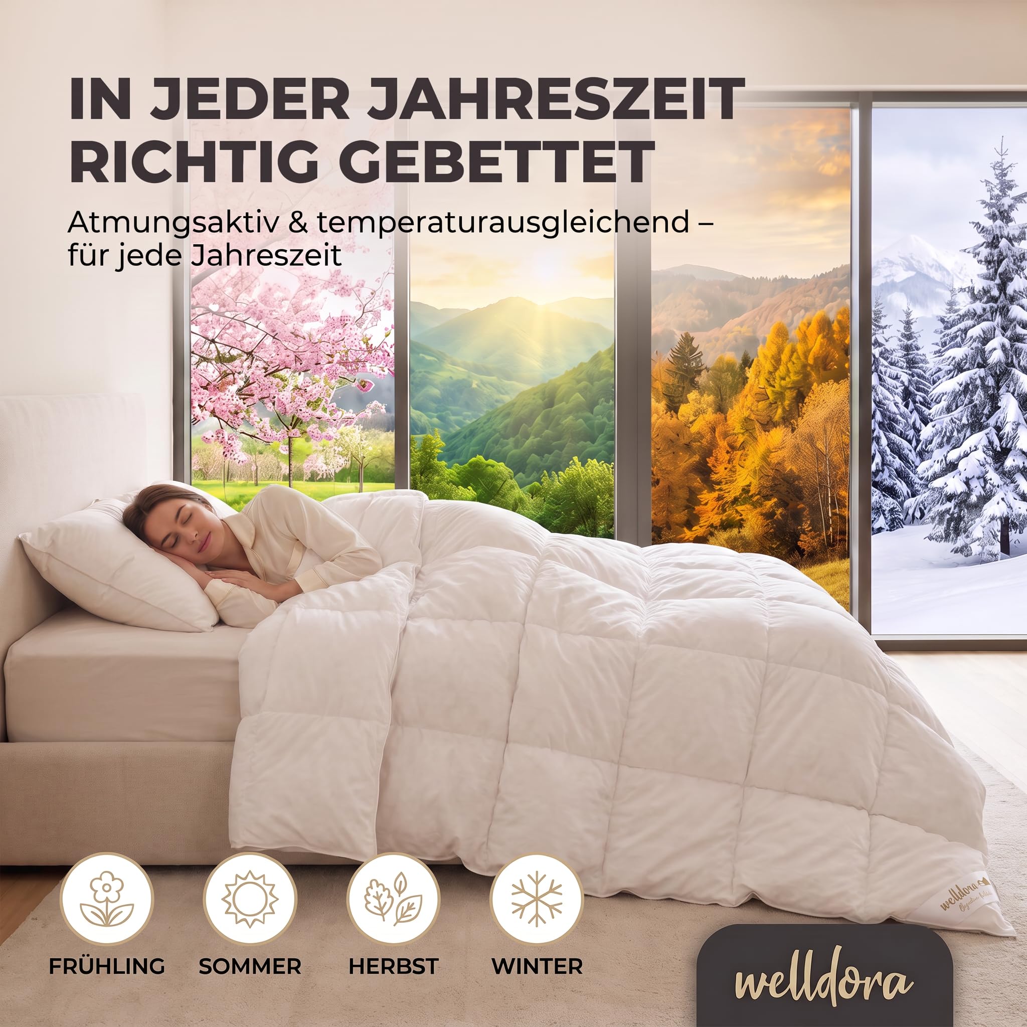 Welldora Signature Daunendecke 135x200 | 90% Daunen | 400TC Baumwollsatin