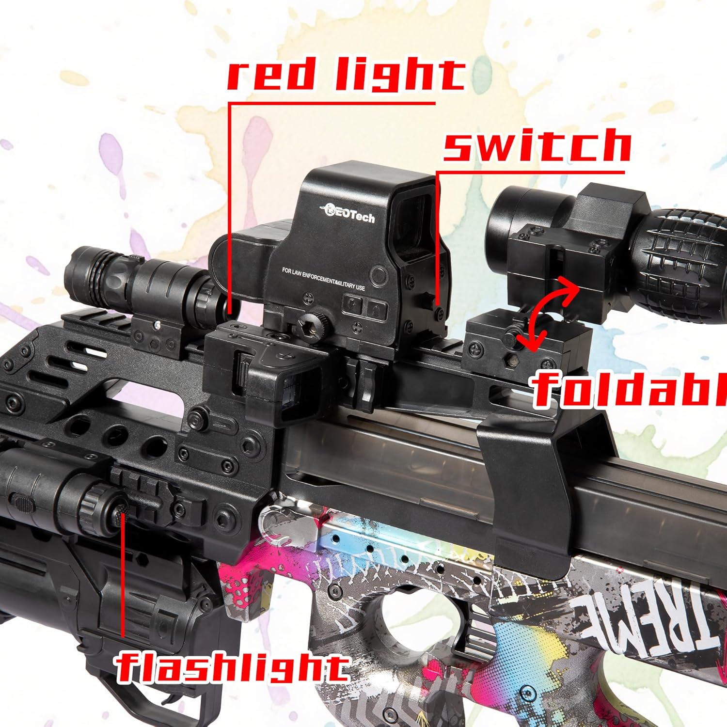 EMERBU Gel Splat Blaster P90 of EMERBU Lite Series - 7.4V Modular Rechargeable Battery - Manual and Fully Automatic - for Ages 15+ (Graffiti)