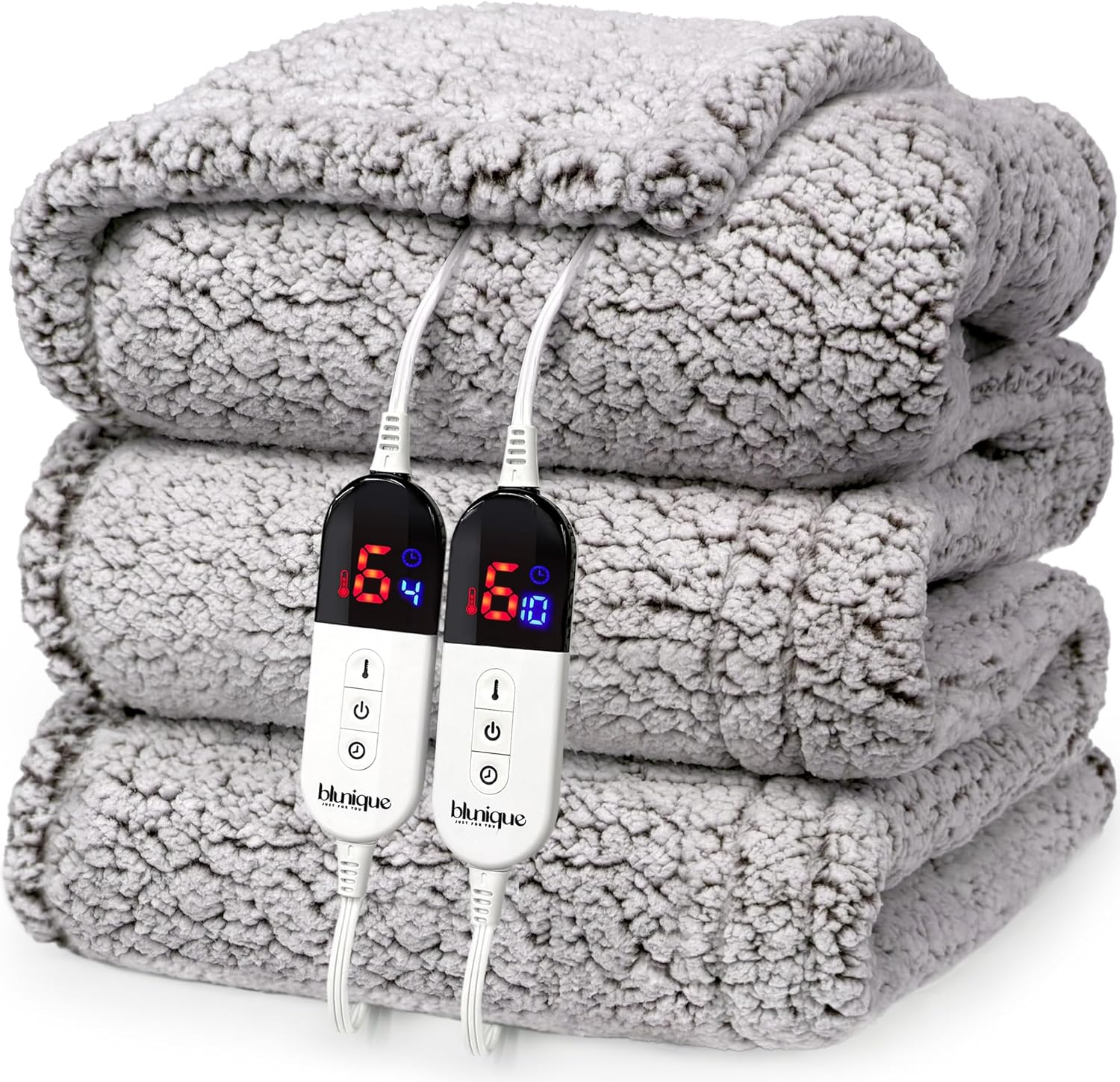 heated blanket electric blanket queen - fast heating blanket throw dual control double sided sherpa with 6 heating levels & 1-10 hours auto off, mashine washable, 84 x 90 inches, grey light grey queen