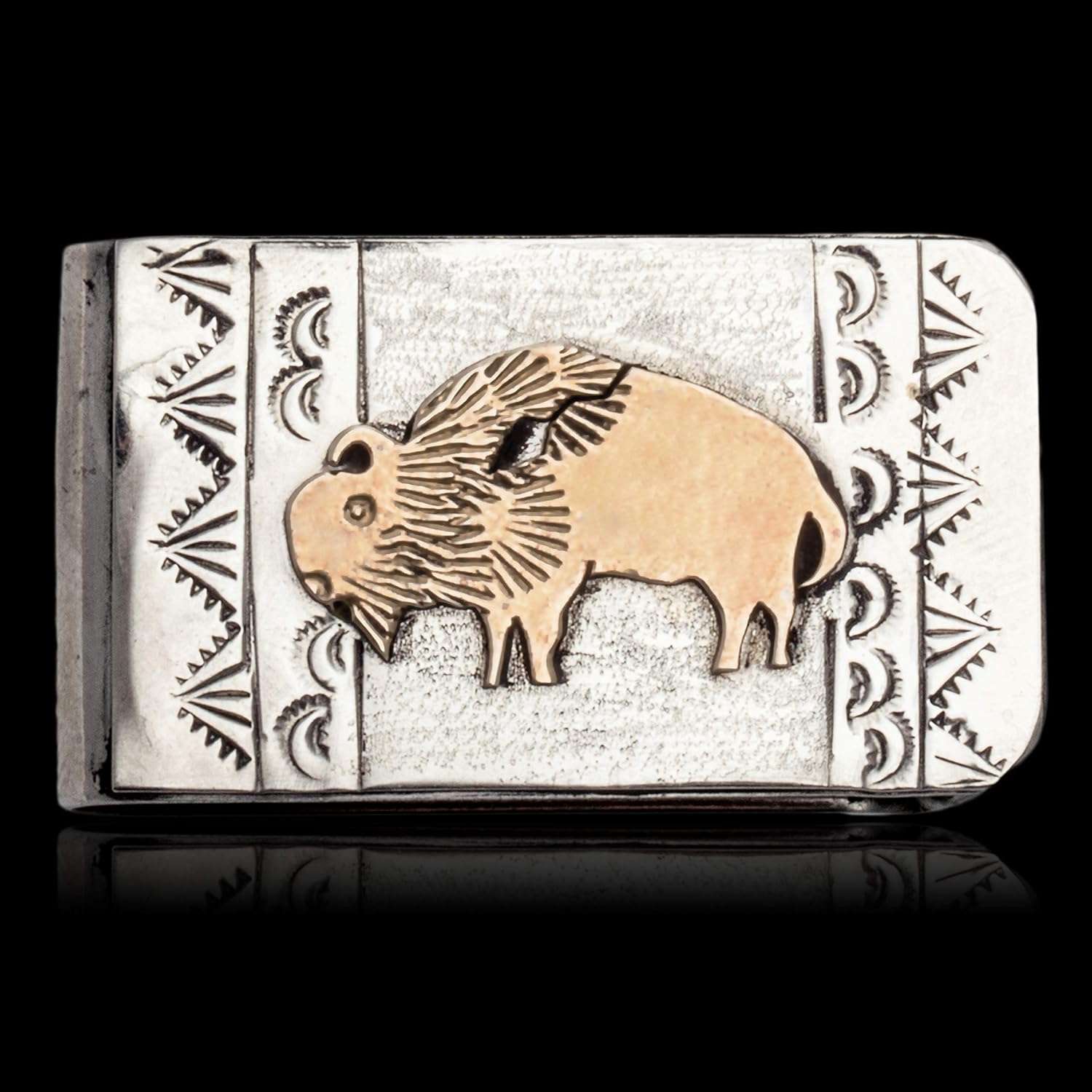 $180Tag 12ktGF Silver Buffalo Mountain Certified Navajo Native Money Clip 11259-2 Made by Loma Siiva