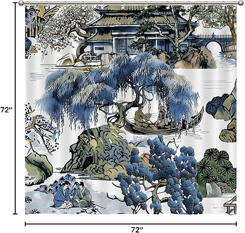 Miniatura 766 de Cortinas de ducha de baño con ganchos, 72 x 92 pulgadas, cortina de ducha de tela impermeable con diseño de flores y pájaros, cortina de ducha
