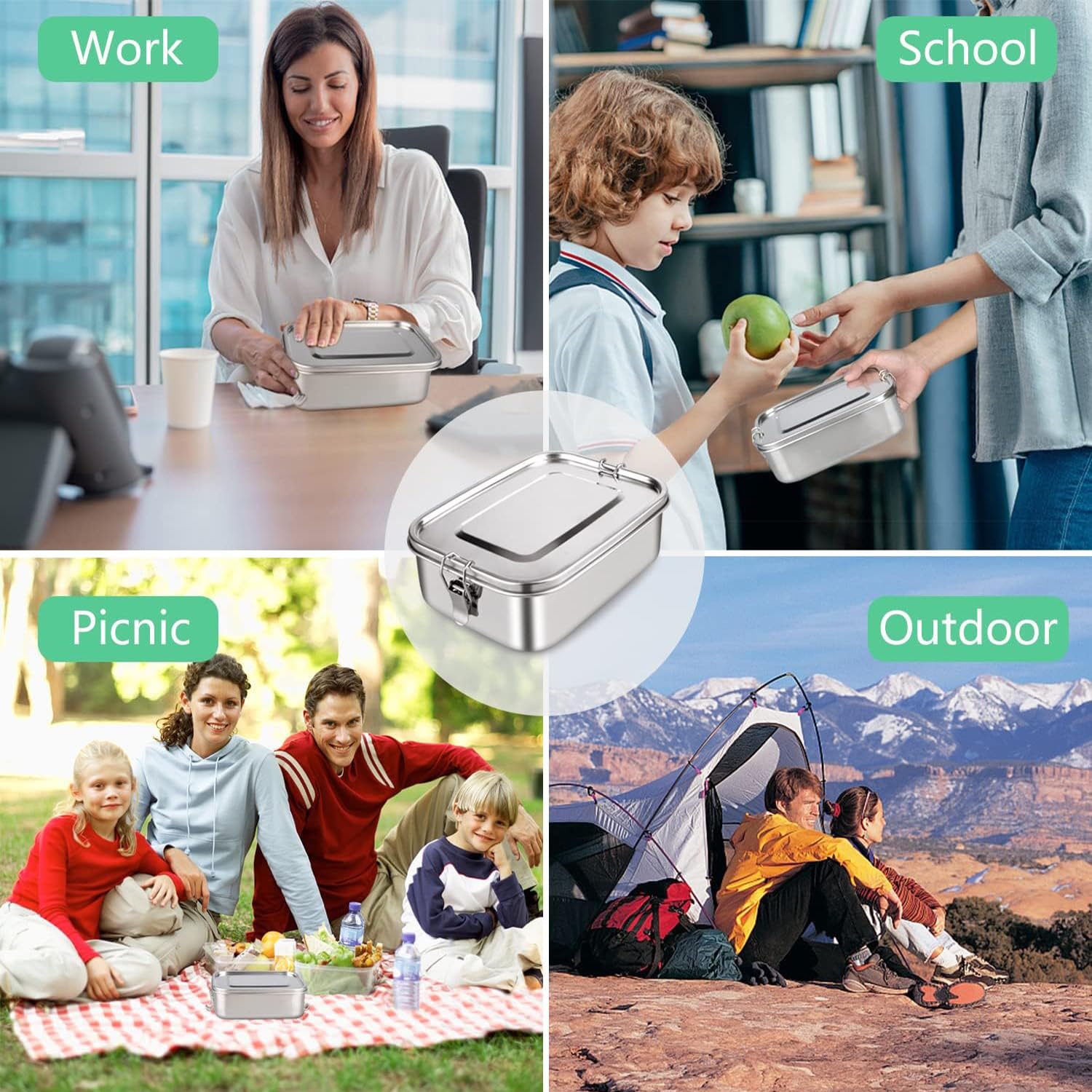 800 ml Pranzo In Acciaio Inox, Porta Pranzo in Metallo, Lunch Box in Acciaio Inox, con Guarnizione in Silicone, A Prova Di Perdite, Adatto per Scuola, Campeggio, Lavoro (Non Qualificato)