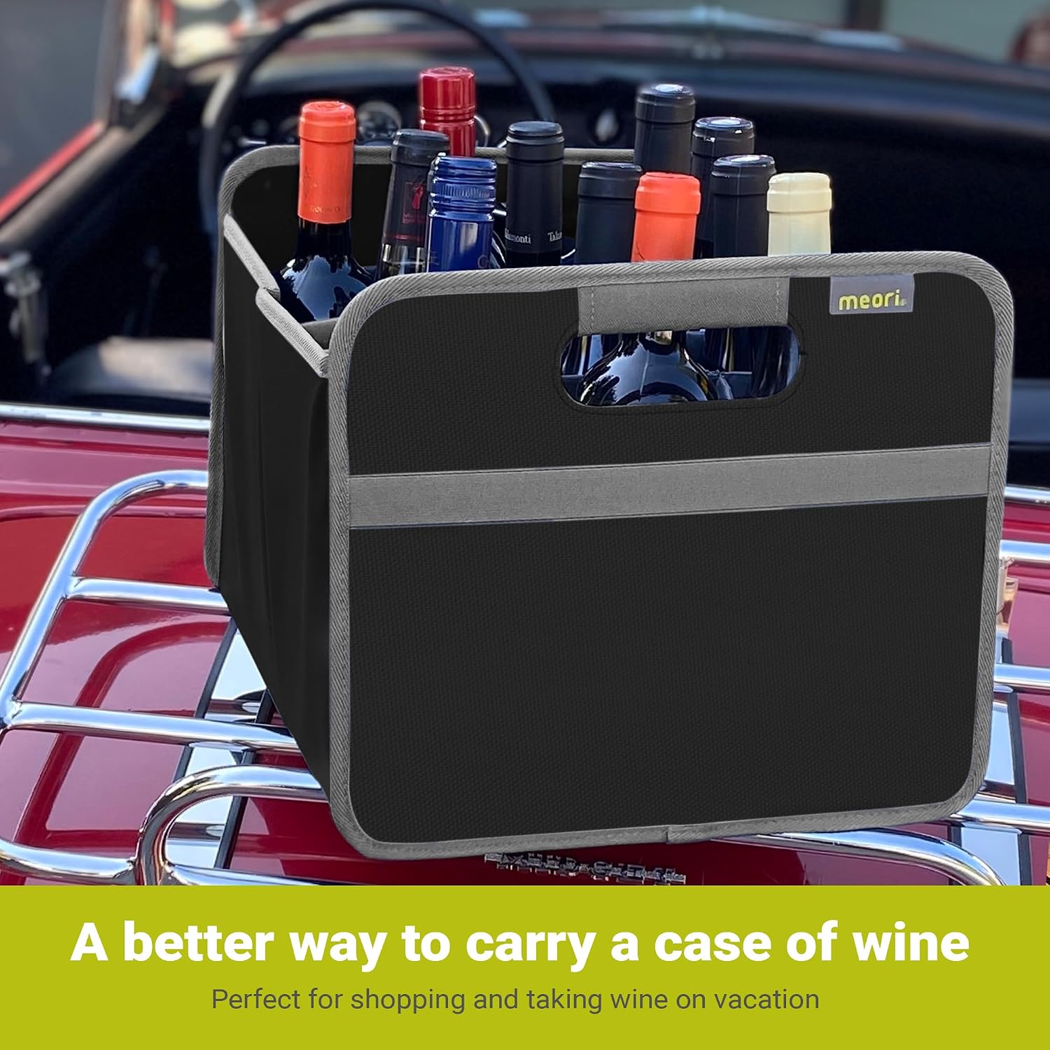 Meori – Collapsible Wine Tote Bag, Durable Wine Bag 12 Bottle, Tear-Resistant Reusable Drink Tote Bags for Alcohol, Foldable Drink Carrier, Portable Wine Carrier, Wine Lovers Gift, Lava Black