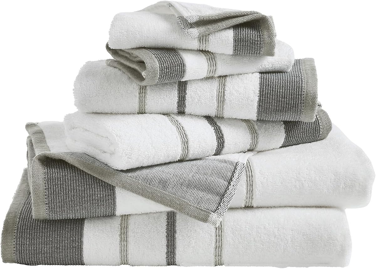 Decorative Bath Towel Set - Luxury Cotton 6 Piece Towel Set - Luxurious, Ultra-Soft, Durable Towels for Bathroom Decor (Dark Grey/Light Grey)