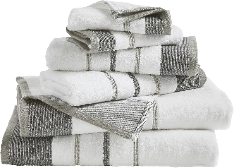 Decorative Bath Towel Set - Luxury Cotton 6 Piece Towel Set - Luxurious, Ultra-Soft, Durable Towels for Bathroom Decor (Dark Grey/Light Grey)