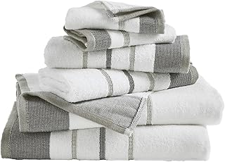 Decorative Bath Towel Set - Luxury Cotton 6 Piece Towel Set - Luxurious, Ultra-Soft, Durable Towels for Bathroom Decor (Dark Grey/Light Grey)