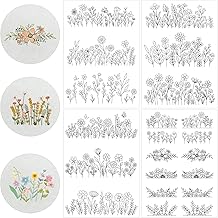 4 Sheets 50 Pieces Stabilizer Embroidery, Soluble Paper Sticker, Practical Stitch Kit with Floral Transfer Embroidery, for Beginners and Enthusiasts