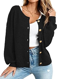 Fall Long Sleeve Oversized Cardigan Sweaters for Women Trendy Short Open Front Gold Button Up Sweater Jackets