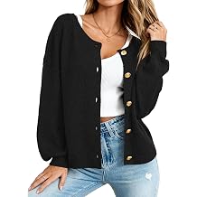 MASCOMODA Fall Long Sleeve Oversized Cardigan Sweaters for Women Trendy Short Open Front Gold Button Up Sweater Jackets