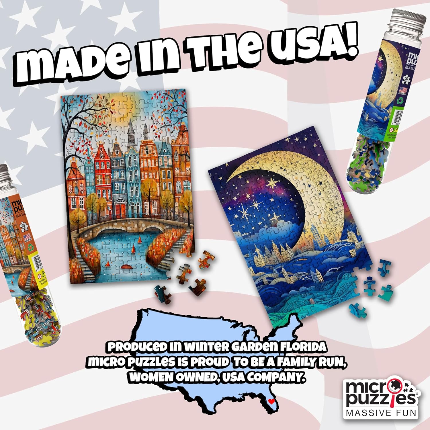 MicroPuzzles “City & Moon Scape” Mini Jigsaw Puzzle 2-Pack – 150-Piece Night-Skyline Travel 4×6 in Puzzle Gift | Made in USA | Small Business