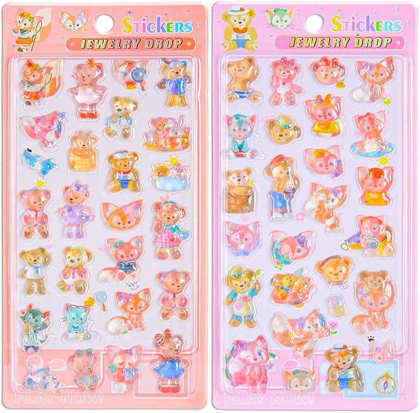 fashionme 3dシール 立体シ ール 2026 年新モデル 実店舗品質 ドロップシール おしゃれ デコシール ごほうび 子供 貼り付け可能 贈り物 手帳 携帯 女の子 DIY用 手帳用 水筒・スマホケース・アルバム飾り用 貼り付け可能 (2枚セット-C) - 1
