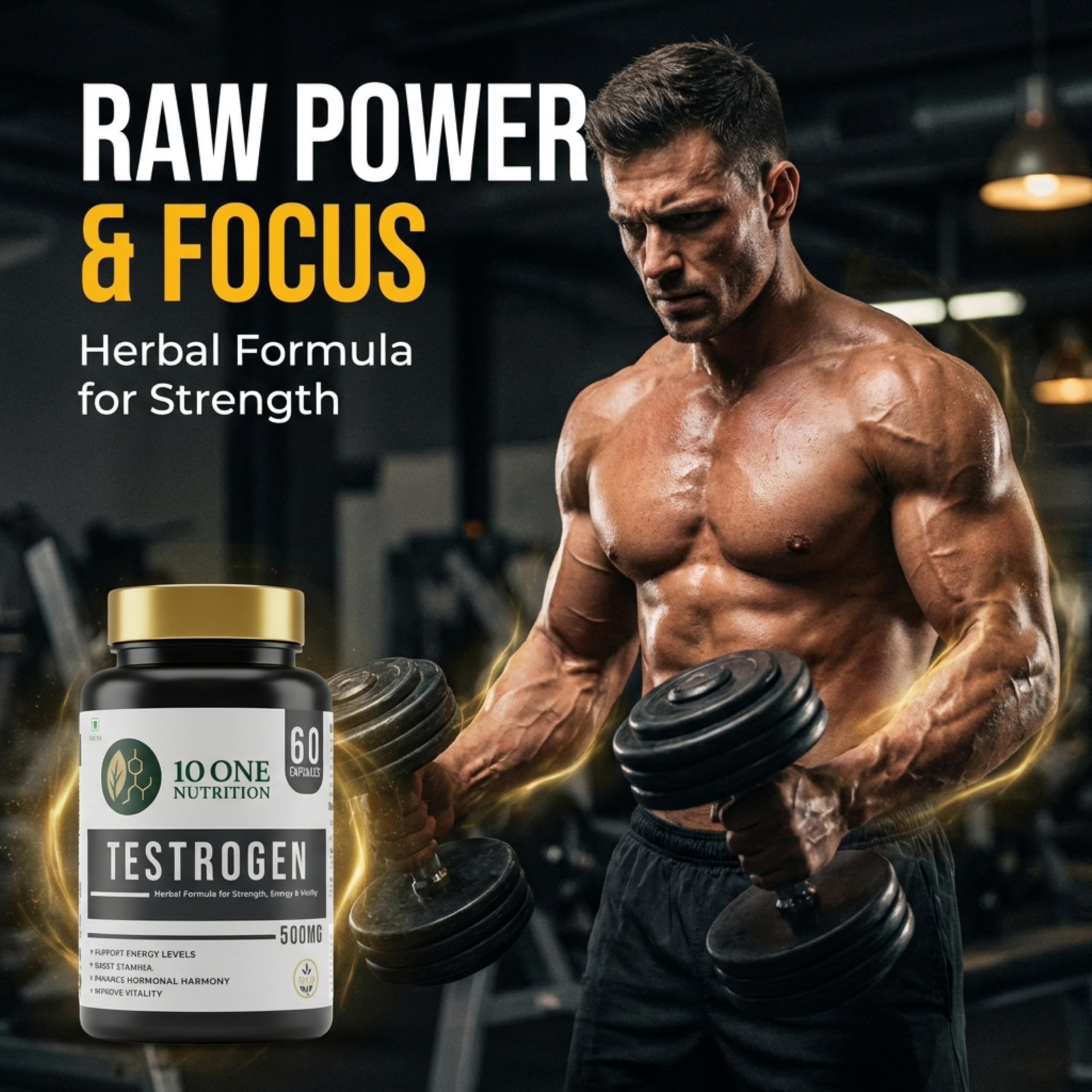 Testrogen Gold Testosterone Support Capsules for Men | Ashwagandha, Safed Musli, Shilajit & Gokhru | Stamina, Strength, Energy & Muscle Growth | 60 Veg Capsules | Ayurvedic Formula — Amazon image 4