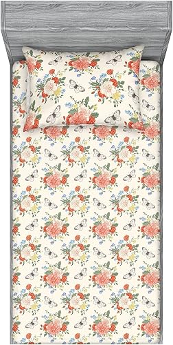 Miniatura 60 de Ambesonne Geometric Fitted Sheet & Pillow Sham Set, Minimalist Vibe Retro Pattern of Waves and Circles Scandinavian, Decorative Printed 3 Piece Pale