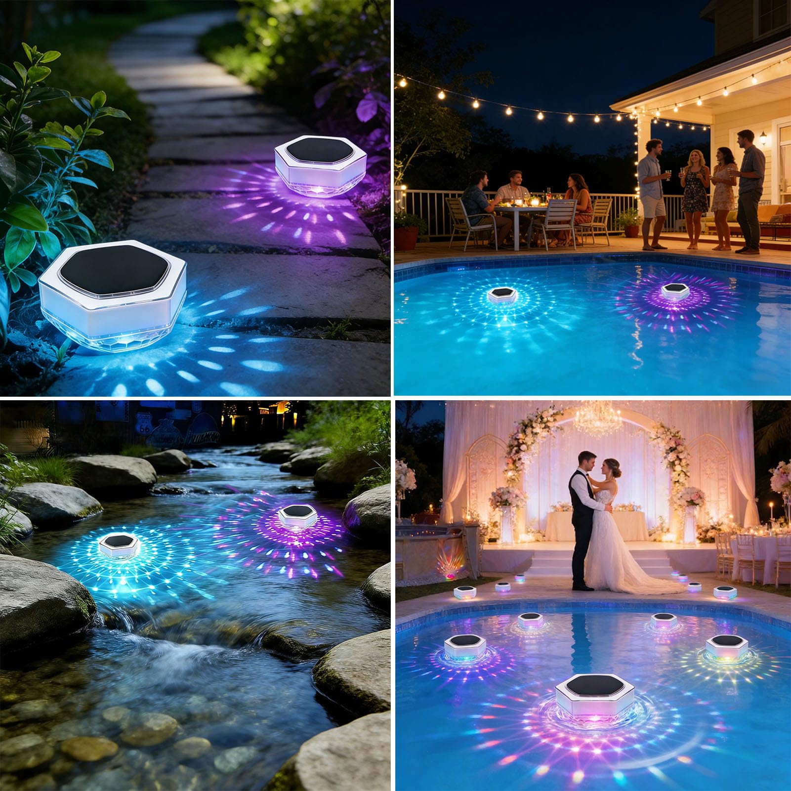 2 Stück Poolbeleuchtung Unterwasser Solar, IP68 Wasserdicht LED Pool Licht mit Fernbedienung, RGB, Timer, 3 Modi, Schwimmende Pool beleuchtung Lichter für Whirlpool Badewanne Spa Garten Balkon