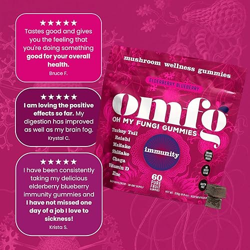 Miniatura 2 de OMFG - Gomitas de suplemento de hongos para inmunidad Gomitas funcionales de hongos nootrópicos con complejo inmunológico, zinc, D3 para un apoyo