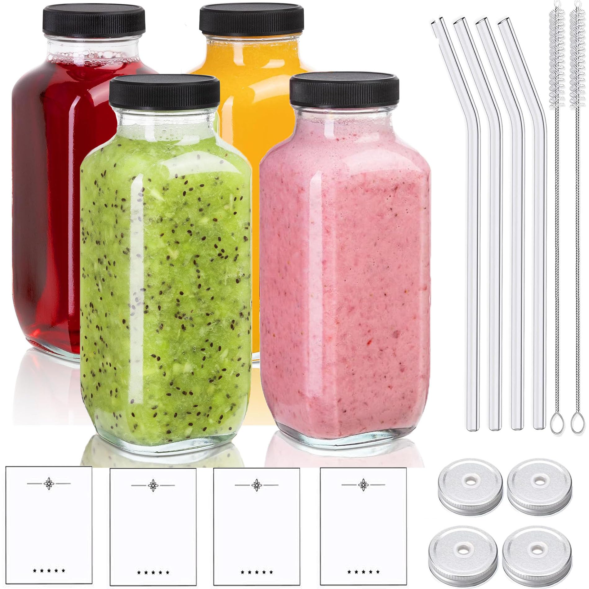 MEIMUCUL Smoothie Flasche,4 Stück Glasflaschen zum Befüllen