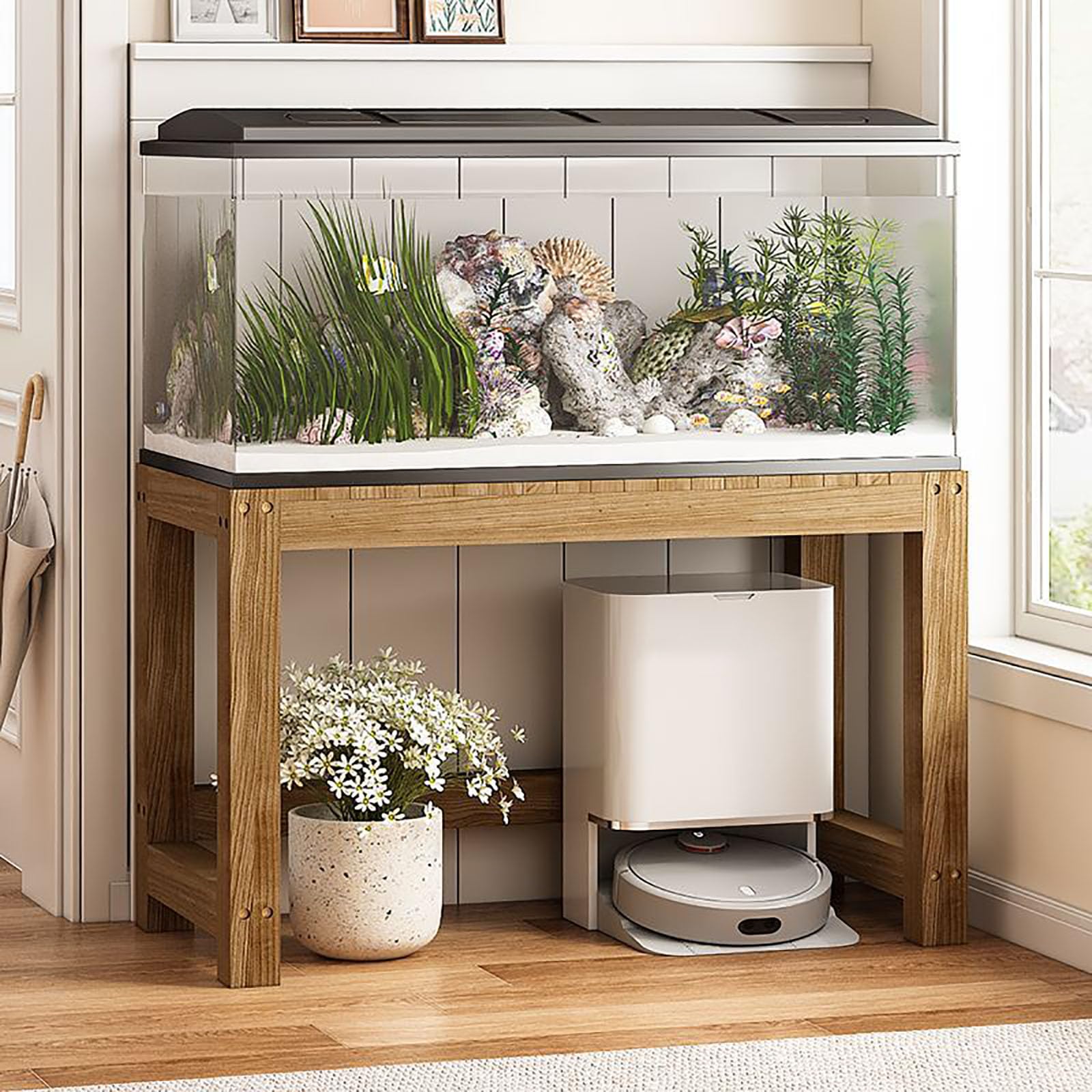 Supporto in Legno per Acquario, Base per Acquario, capacità di Carico Elevata, Ripiano Multiuso per Piante da Interno e Stampanti,A,100X50X50CM(39X19X19IN)