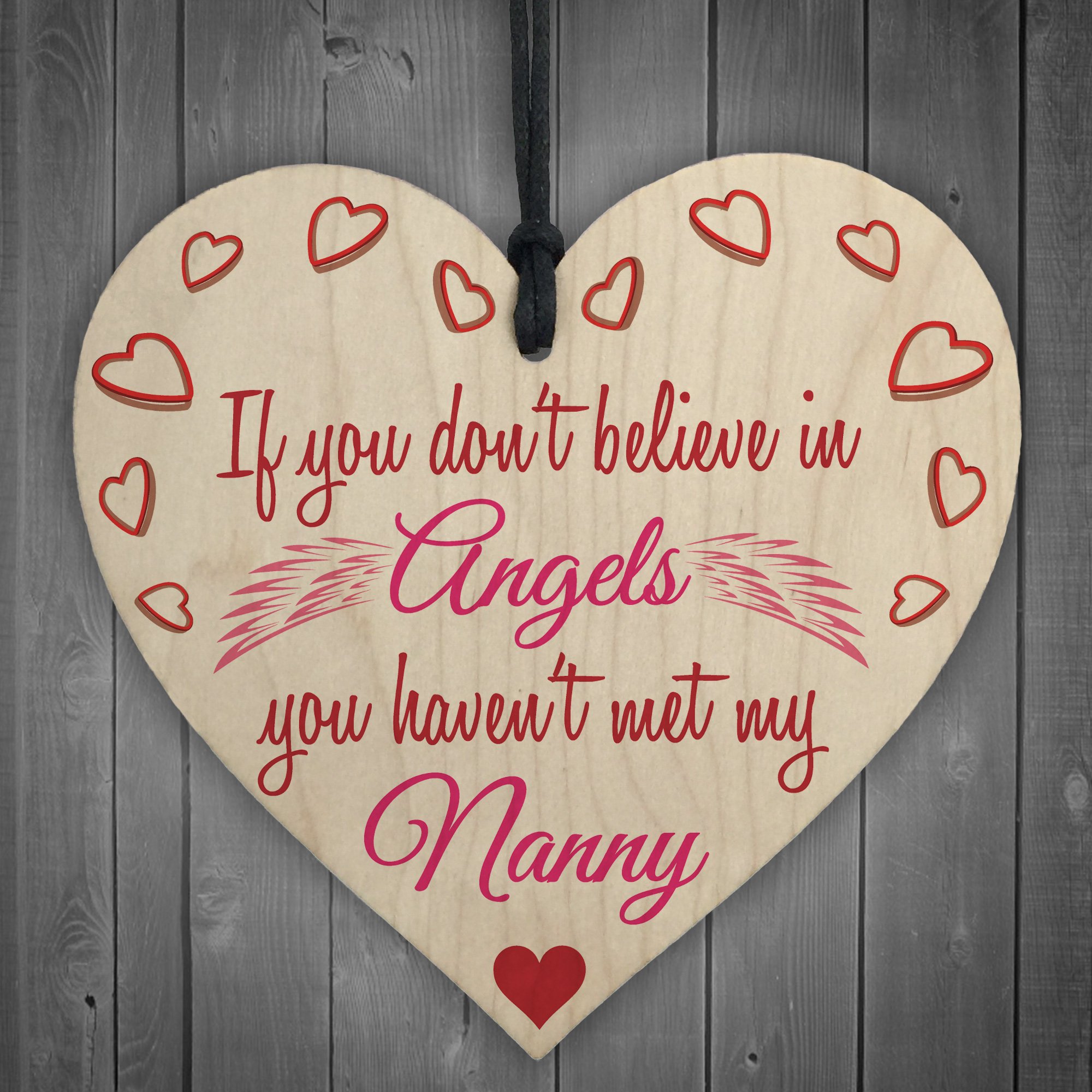 Red Ocean My Nanny An Angel Wooden Hanging Heart Cute Love Heart Plaque Grandma Gift Sign