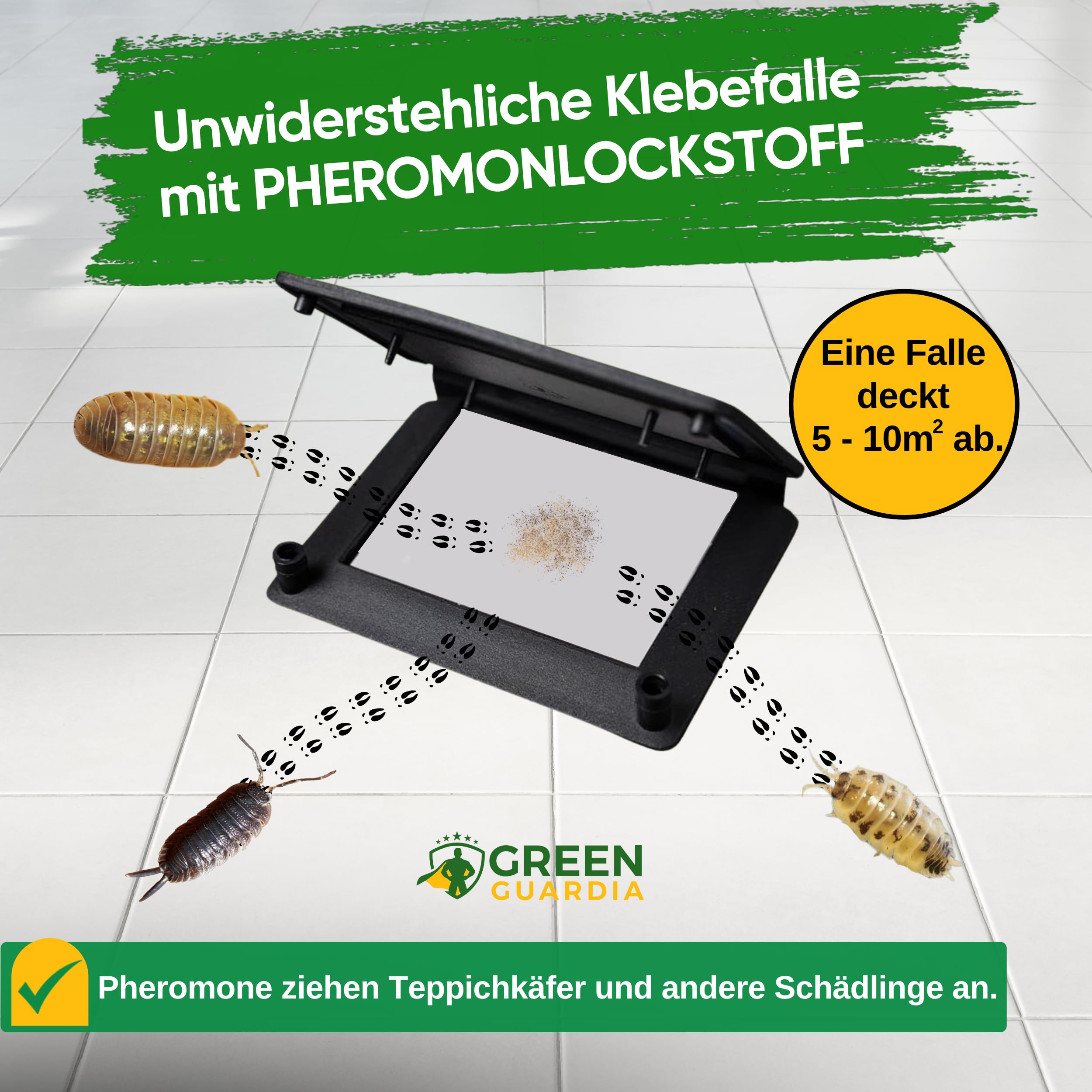 GREEN GUARDIA Trappola per cantina con feromone – 3 trappole – combatte i parassiti – Ecologica – Trappola per feromoni senza sostanze chimiche con superfici adesive intercambiabili, atossica e