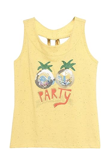 Under Fourteen Only Cotton Top for Girls, Regular Fit Sequence Sleeveless Tank Top